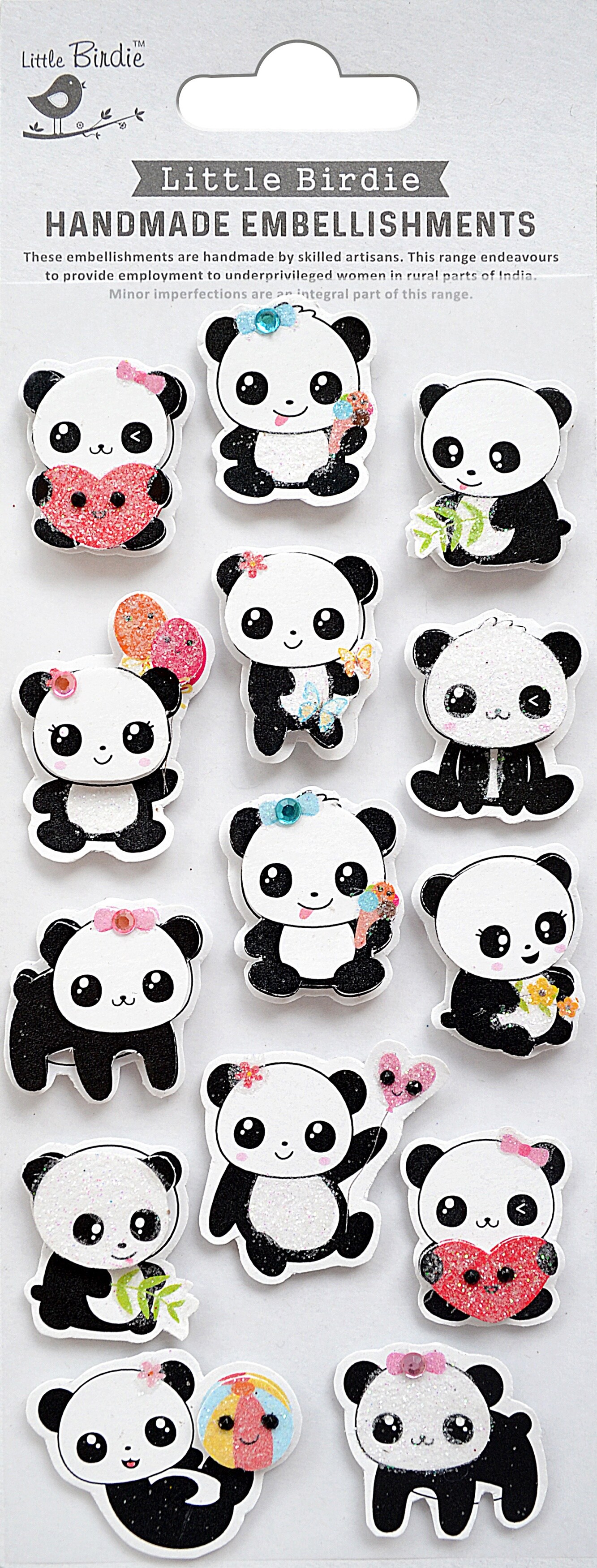 Little Birdie Handmade 3D Embellishments 14/Pkg-Happy Panda
