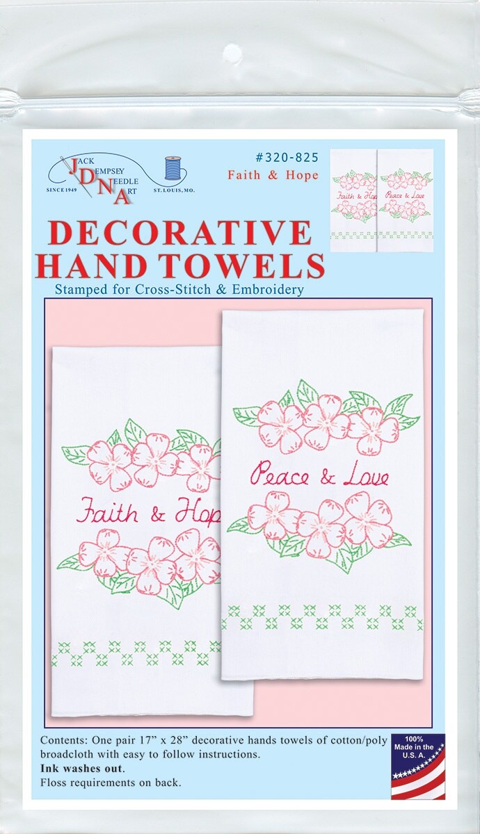 Jack Dempsey Stamped Decorative Hand Towel Pair 17"X28"-Faith, Hope, Peace & Love