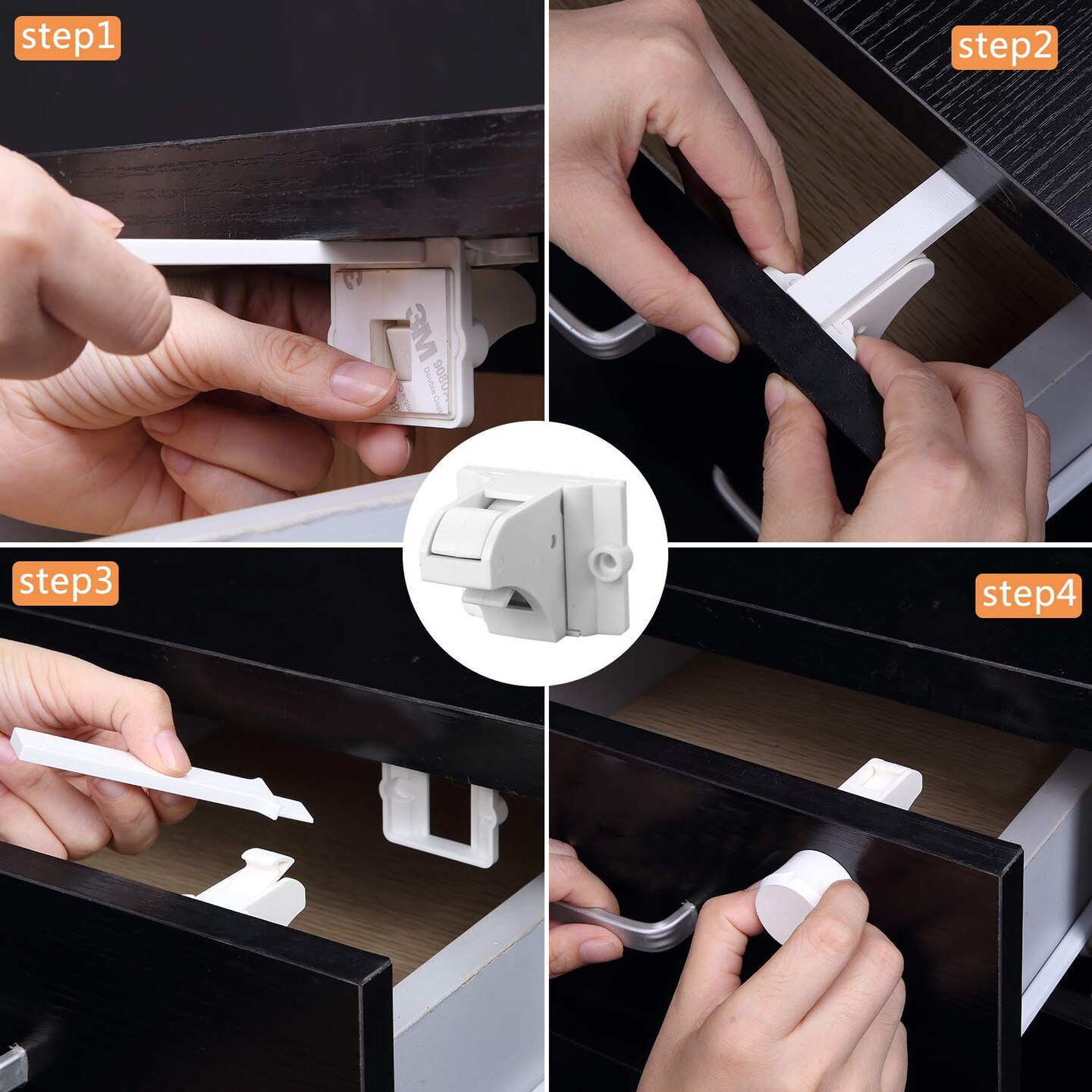 Adhesive Magnetic Locks for Cabinets & Drawers (16 Locks and 2 Keys)