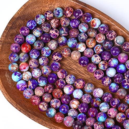 60pcs 6mm Natural Gemstone Beads Colorful Imperial Jasper Beads Round Loose Beads for Jewelry Making with Crystal Stretch Cord