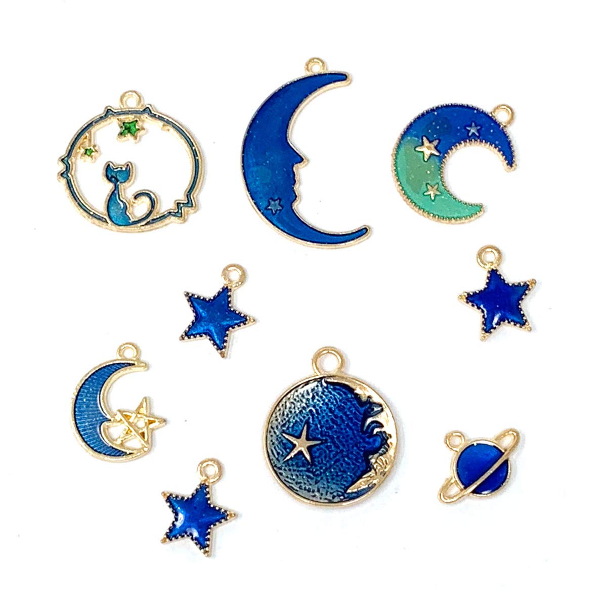 JIALEEY Assorted Gold Plated Enamel Cat Moon Star Celestial Charm Pendant  DIY for Earrings Necklace Bracelet Jewelry Making and Crafting