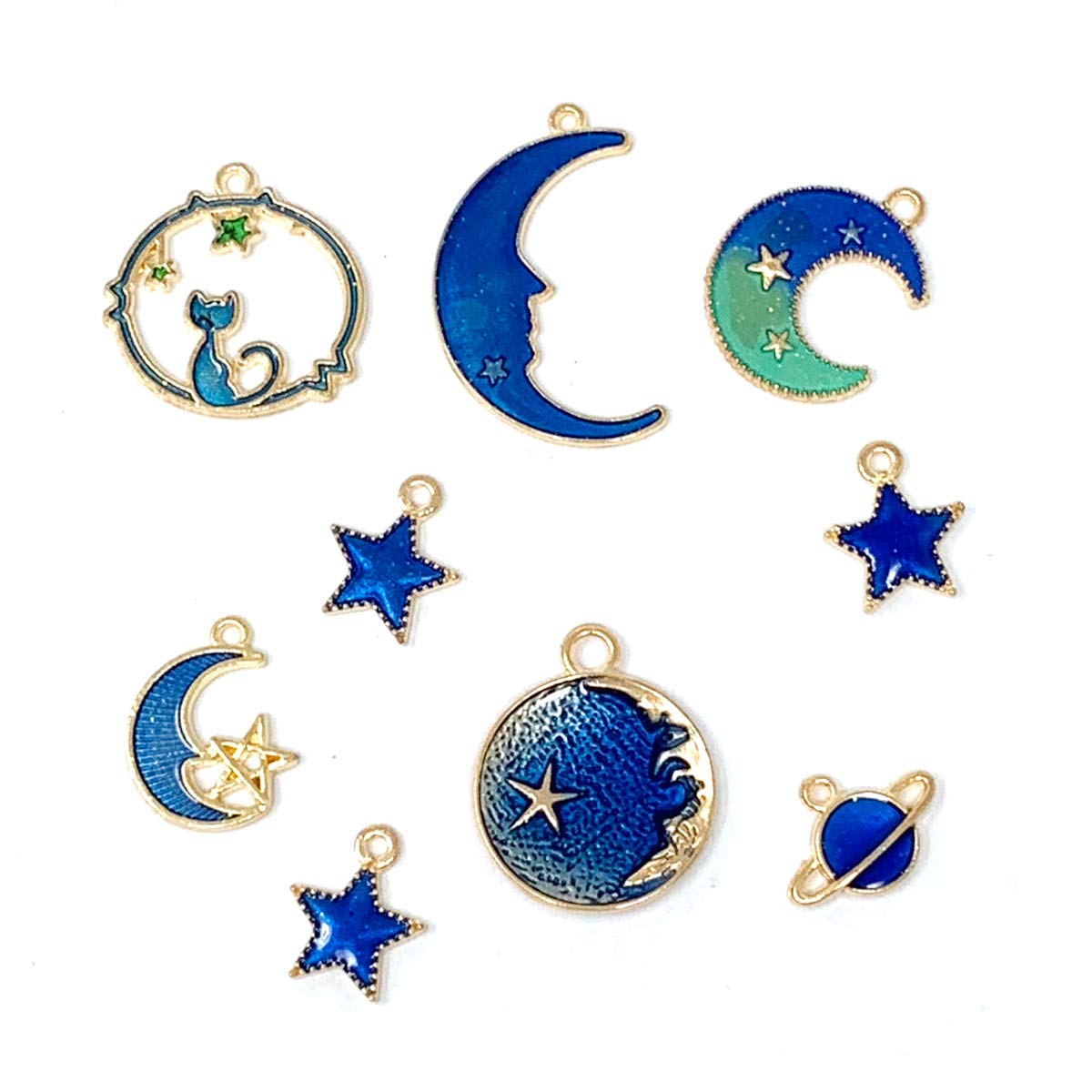 24pcs Assorted Gold Plated Enamel Cat Moon Star Celestial Charm Pendant DIY for Earrings Necklace Bracelet Jewelry Making and Crafting