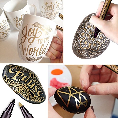 BOXUN Metallic Markers Pen for Rock Painting - Medium Point, Metallic Color Paint Markers for Ceramic Painting, Glass,Mug, Plastic, Photo Album, Card Making, 10 Colors
