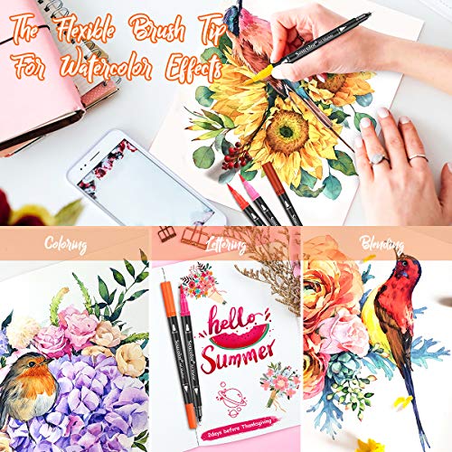 Art Brush Markers Pens for Adult Coloring Books 34 Colors Numbered Dual Tip (Brush and Fine Point) Markers for Kids Note-Taking Planner Hand Lettering Calligraphy Drawing Journaling