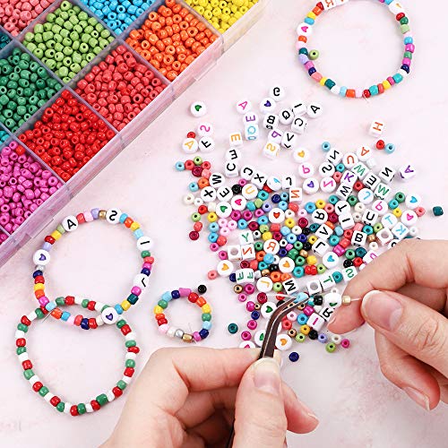 OUTUXED 7200pcs 4mm Glass Seed Beads for Bracelets Making Kit