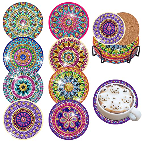8 Pcs Diamond Painting Coasters, Flowers Diamond Art Car Coasters for Cup  Holder, 2.8 Inches Flowers Diamond Art Coasters for Drinks, Small Diamond