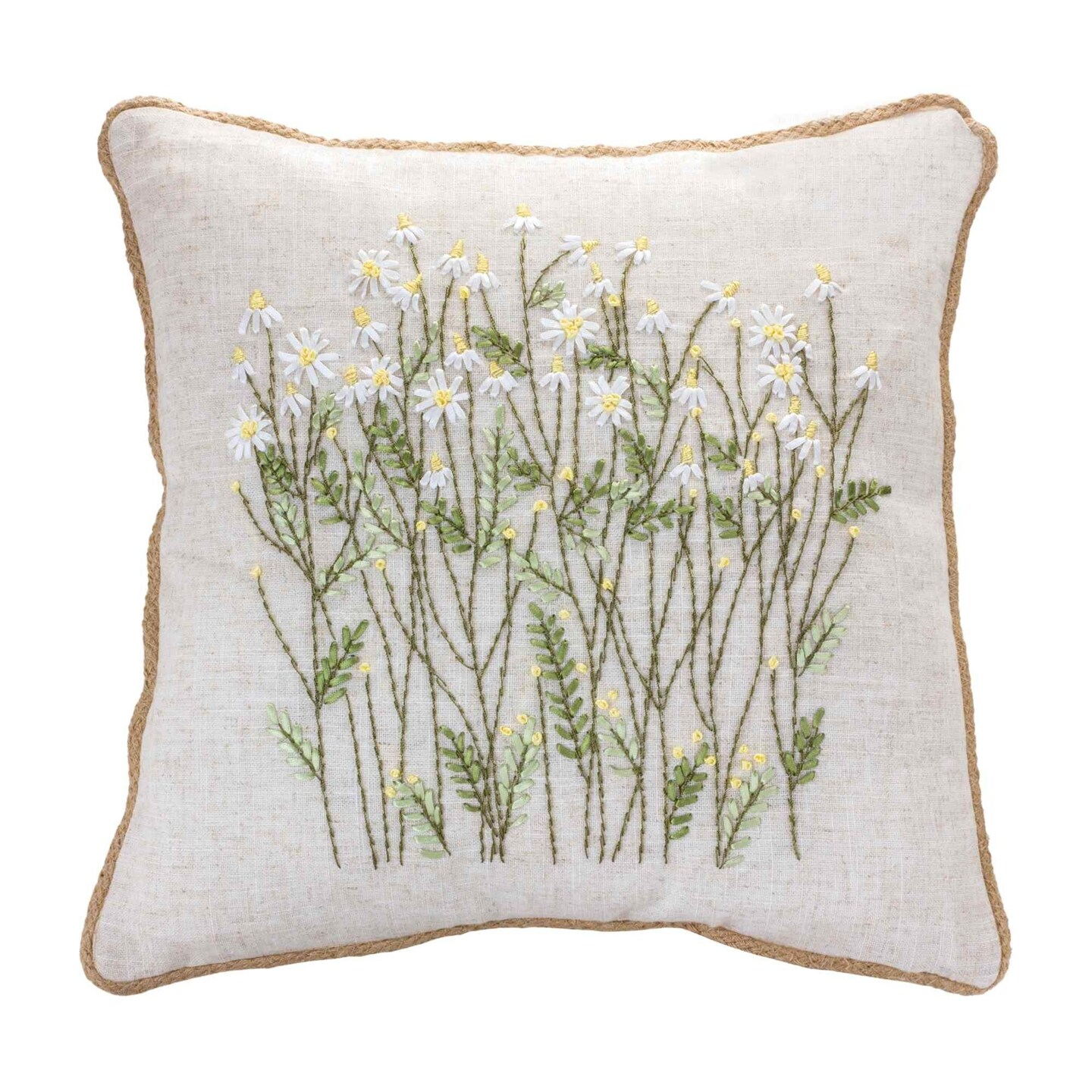 Melrose Floral Embroidered Throw Pillow - 16" - Beige and Green