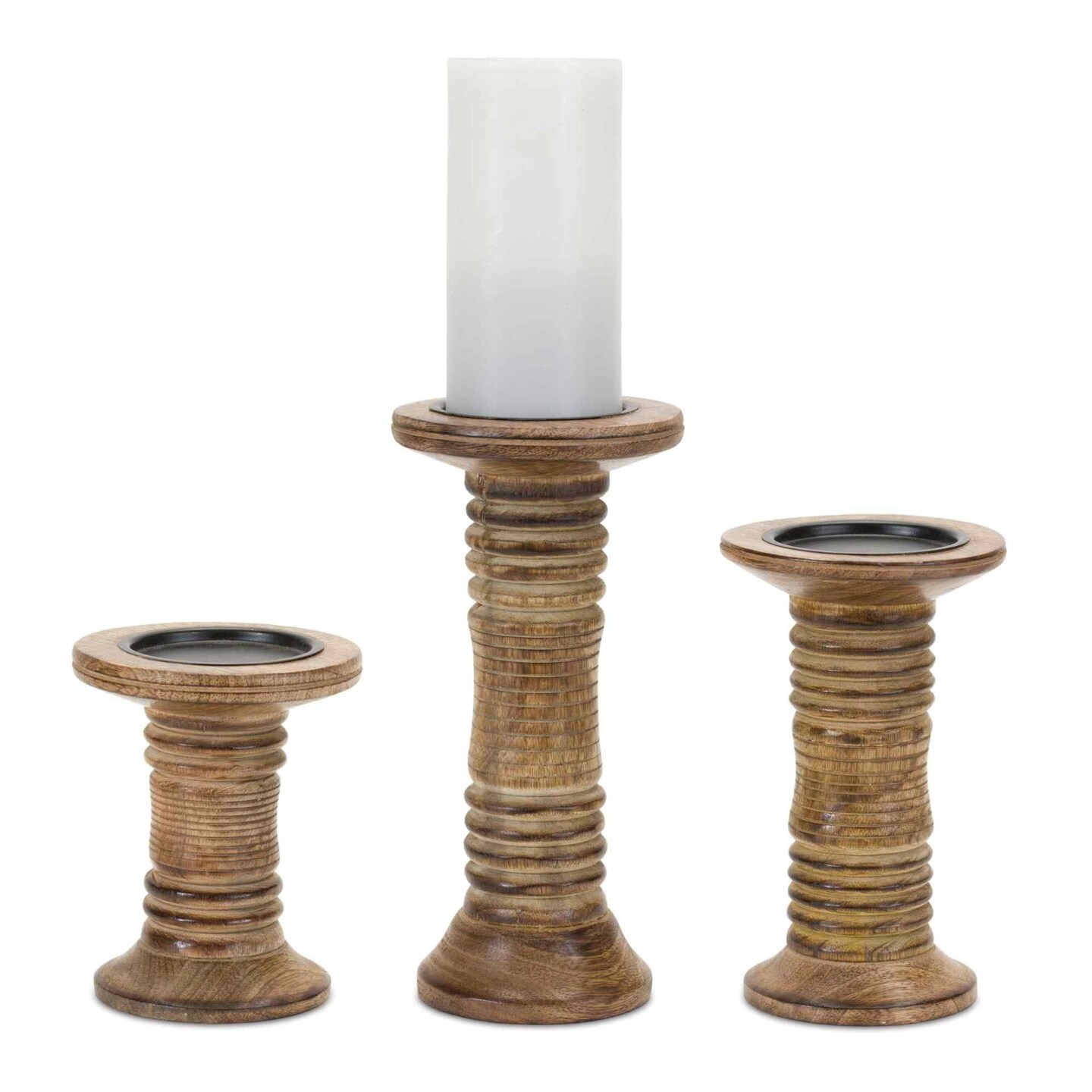 Melrose Set of 3 Spindle Wooden Pillar Candle Holders 10.25&#x22;