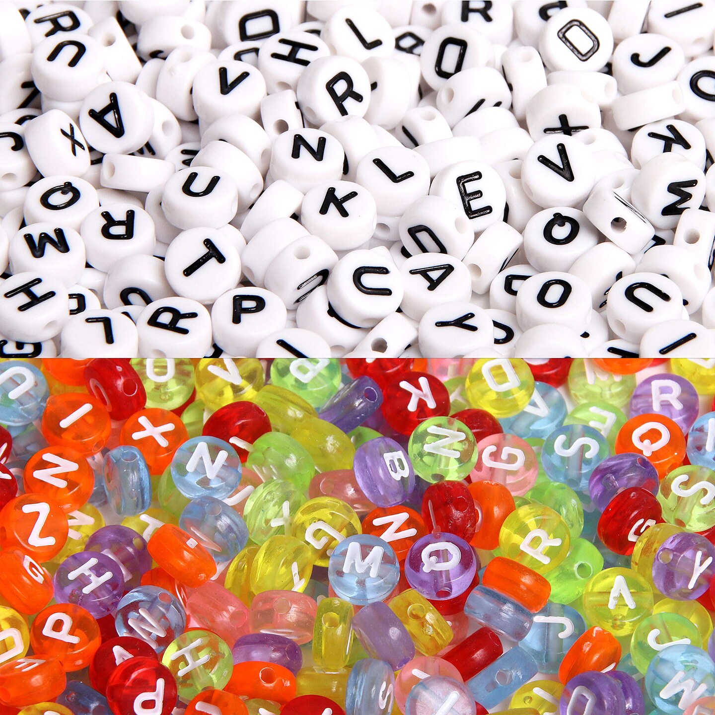 1900 Pieces 7 Colors Round Letter Beads Acrylic Alphabet Number Beads with 1 Roll Elastic Crystal String Cord for Jewelry Making DIY Necklace Bracelet (7x4mm)