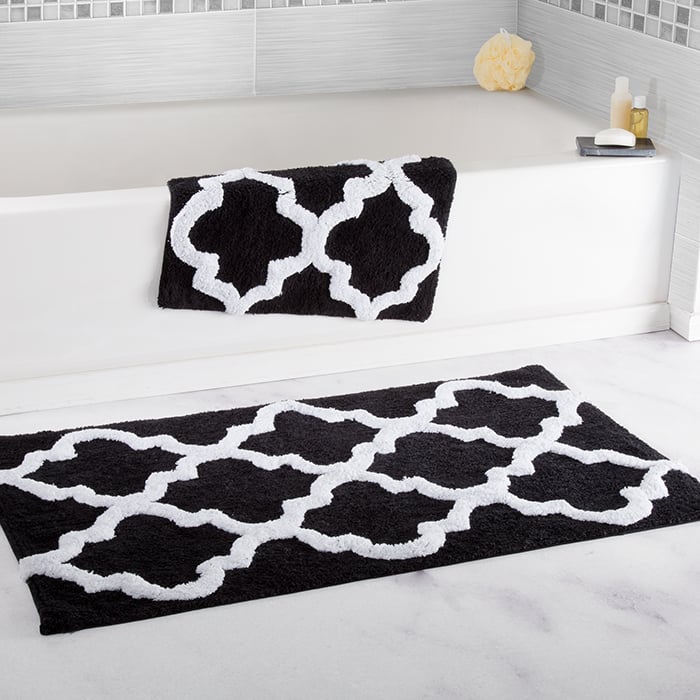 Lavish Home   100% Cotton 2 Piece Trellis Bathroom Mat Set - Black