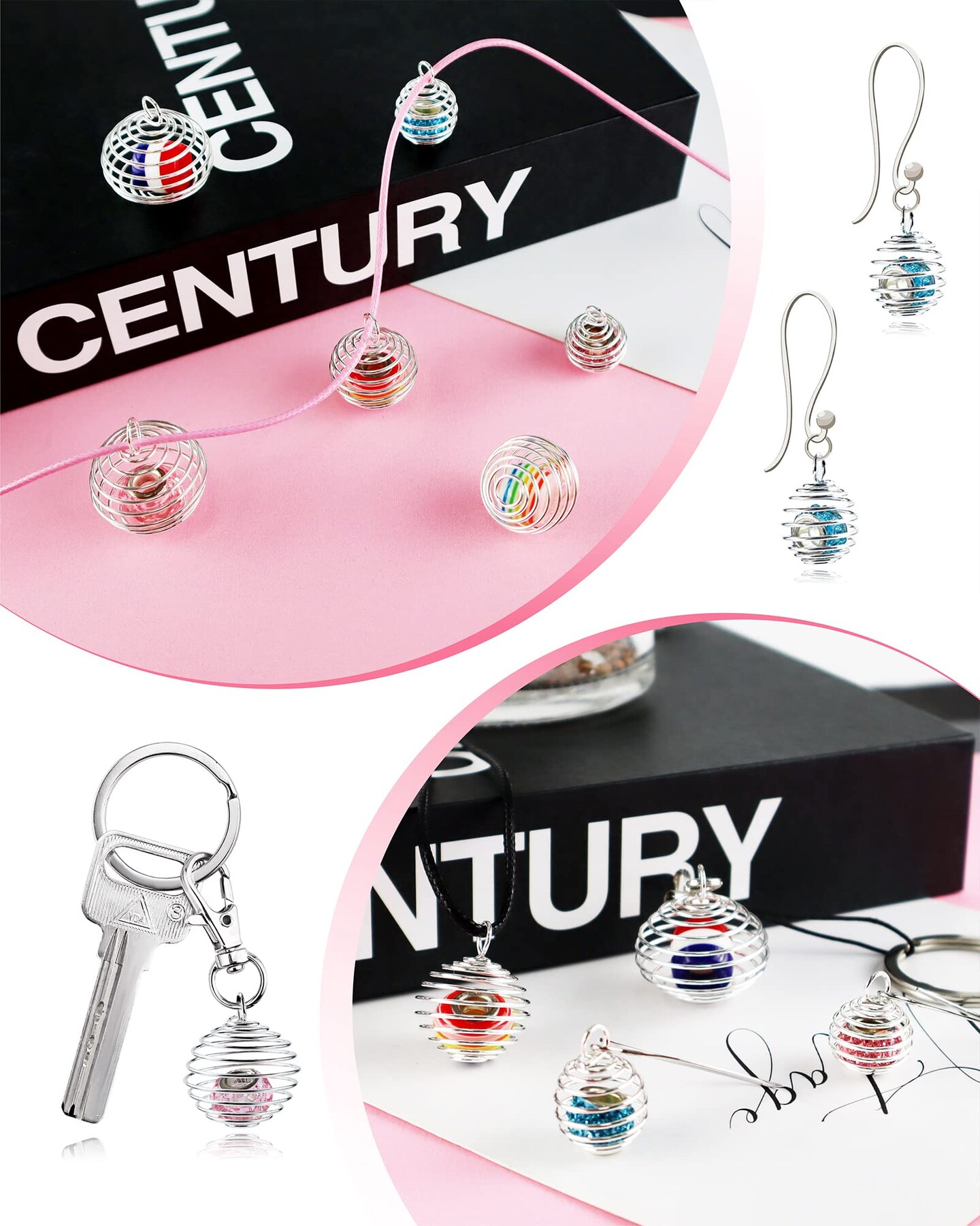 30 Pieces Spiral Bead Cages Pendants, 3 Sizes Silver Plated Stone Holder Necklace Cage Pendants Findings for Jewelry Making and Crafting