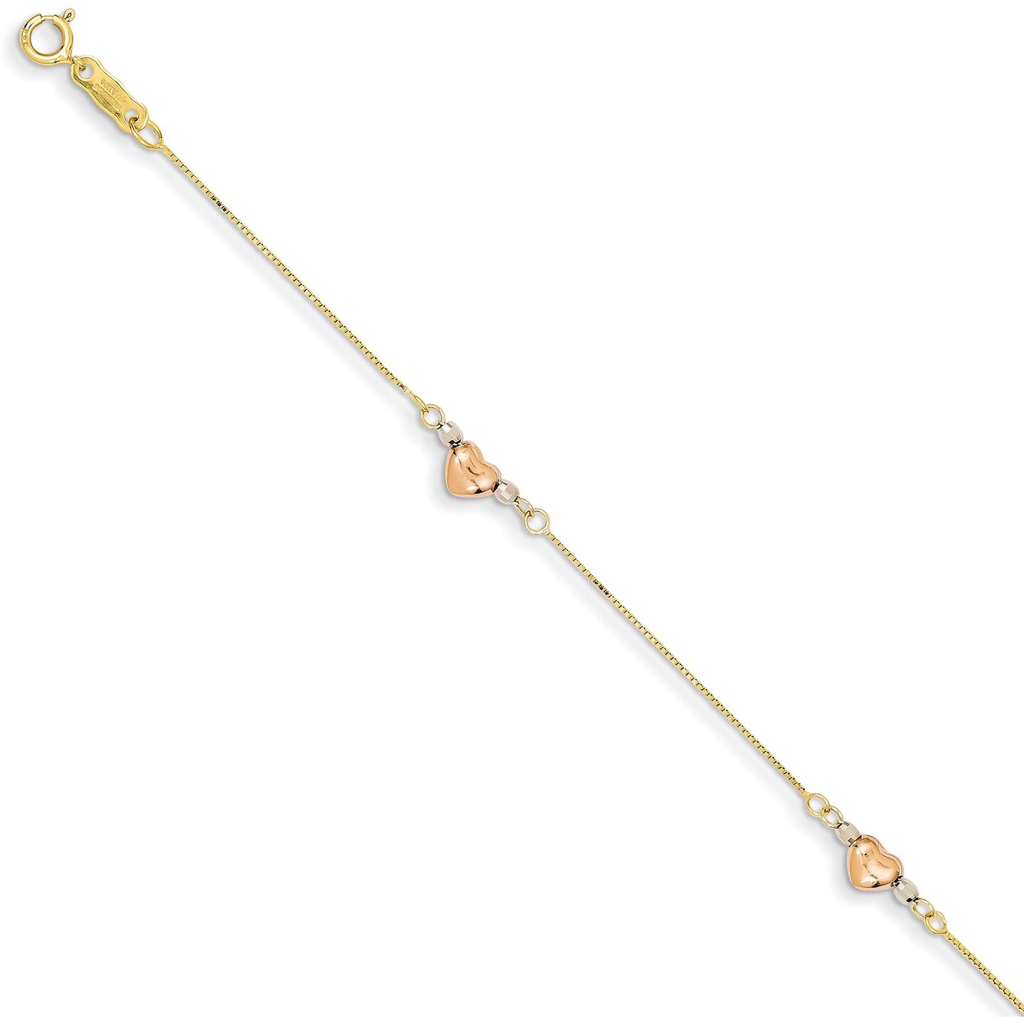 14kt Tri-Colored Gold Heart-Link Bracelet