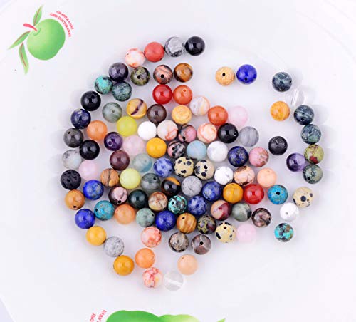 Natural Stone Beads 100pcs Round Genuine Real Stone Beading Loose Gemstones Hole Size 1mm DIY Smooth Bead for Bracelet Necklace Earrings Jewelry Making (Natural Stone Beads Multicolor, 8mm)