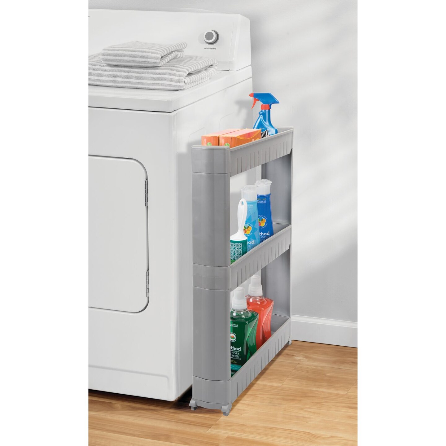 mDesign Slim Rolling Laundry Utility Cart Organizer with 3 Shelves