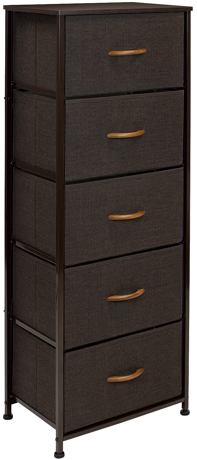 Sorbus Narrow 5 Drawers Nightstand with Steel Frame, Wood Top, Easy Pull Fabric Bins for Home, Bedroom, Office & Dorm