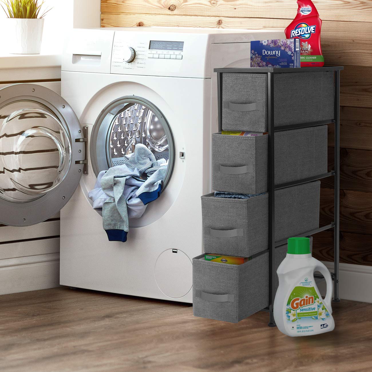 Sorbus 4 Drawers Narrow Dresser - with Steel Frame, Wood Top &#x26; Easy Pull Fabric Bins for Small Spaces, Closets, Bedroom, Bathroom &#x26; Laundry