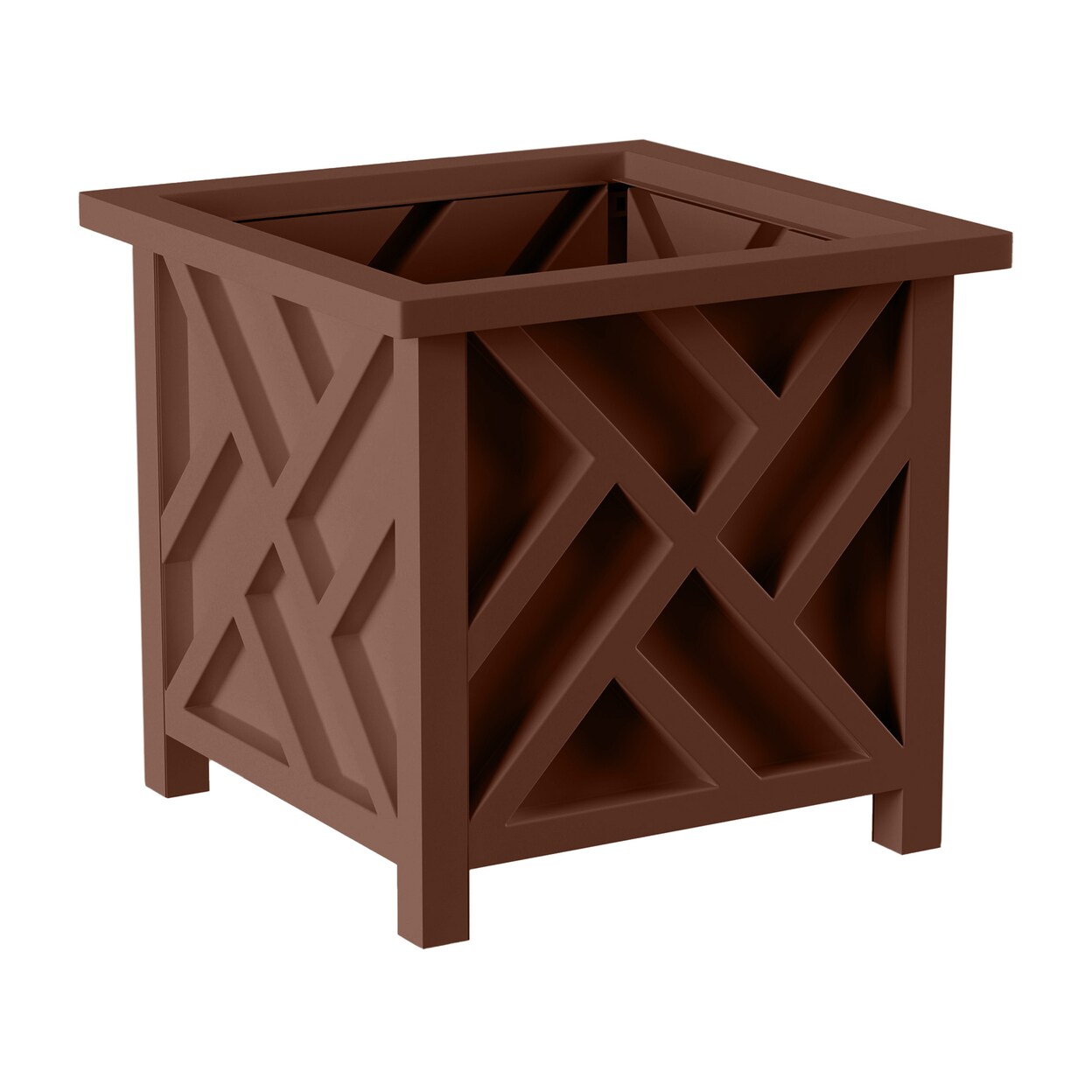 Brown Decorative Planter Box 14.75X13in Lattice Outdoor Flower Pot Durable Polypropylene