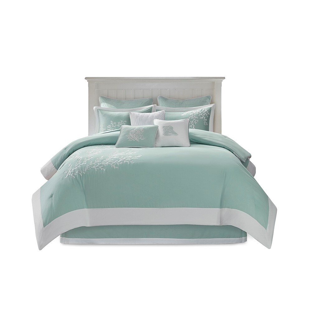 Gracie Mills Douglass Coral Comforter Set Aqua 100% Cotton Grace-491 Twin Size