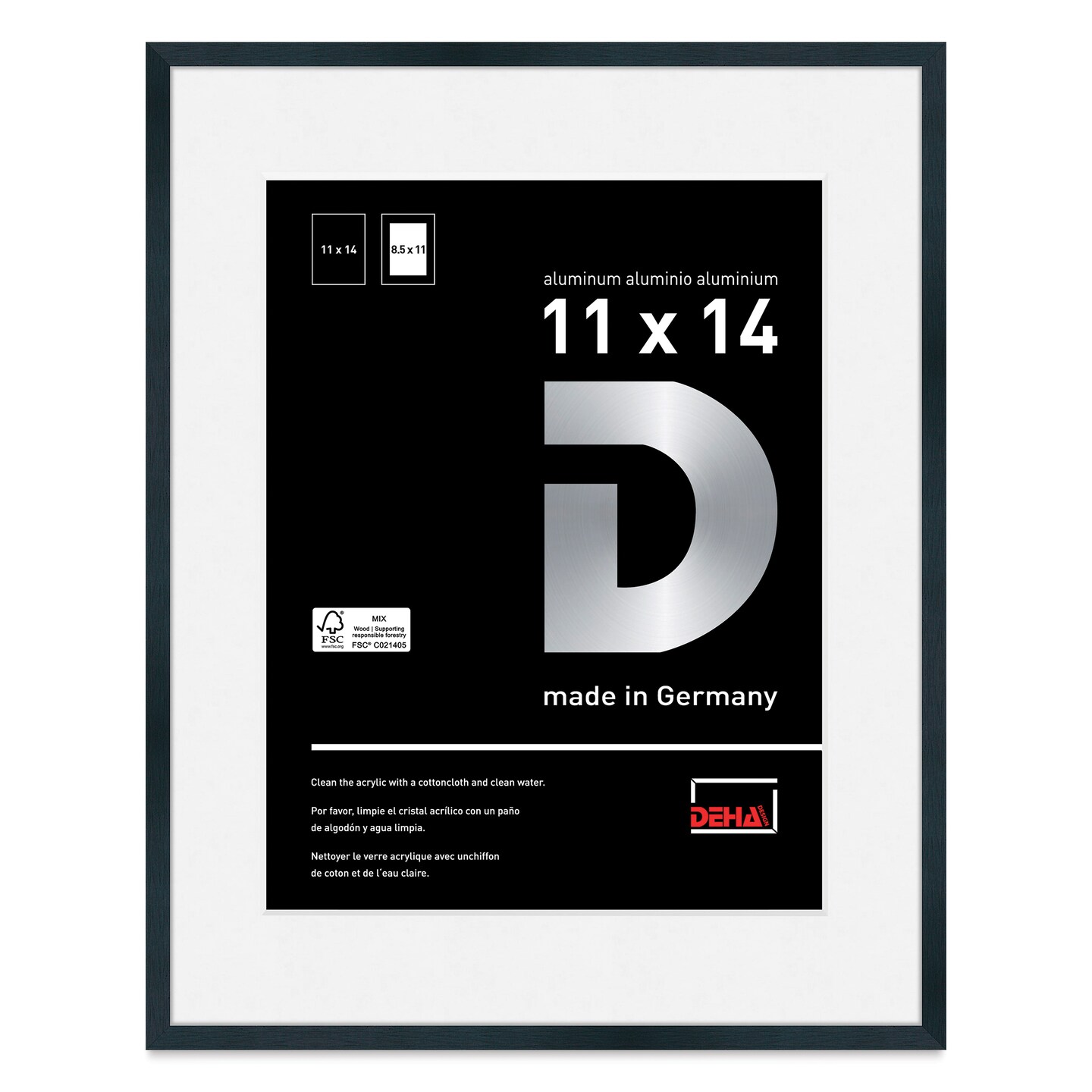 Deha Design Tribeca Frame - Black, 11&#x22; x 14&#x22;, 8-1/2&#x22; x 11&#x22; Mat