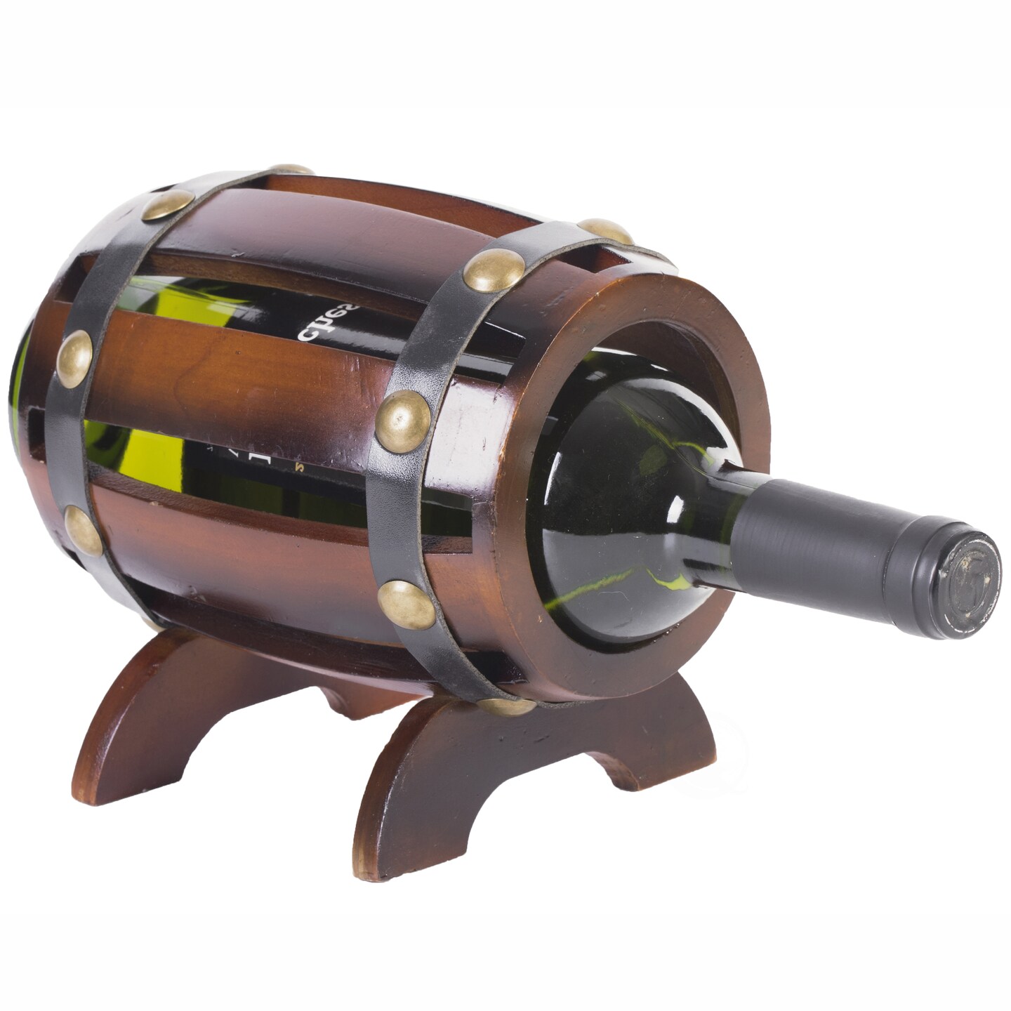Vintiquewise Wooden Wine Barrel Shaped Vintage Decorative Single Bottle Wine Holder