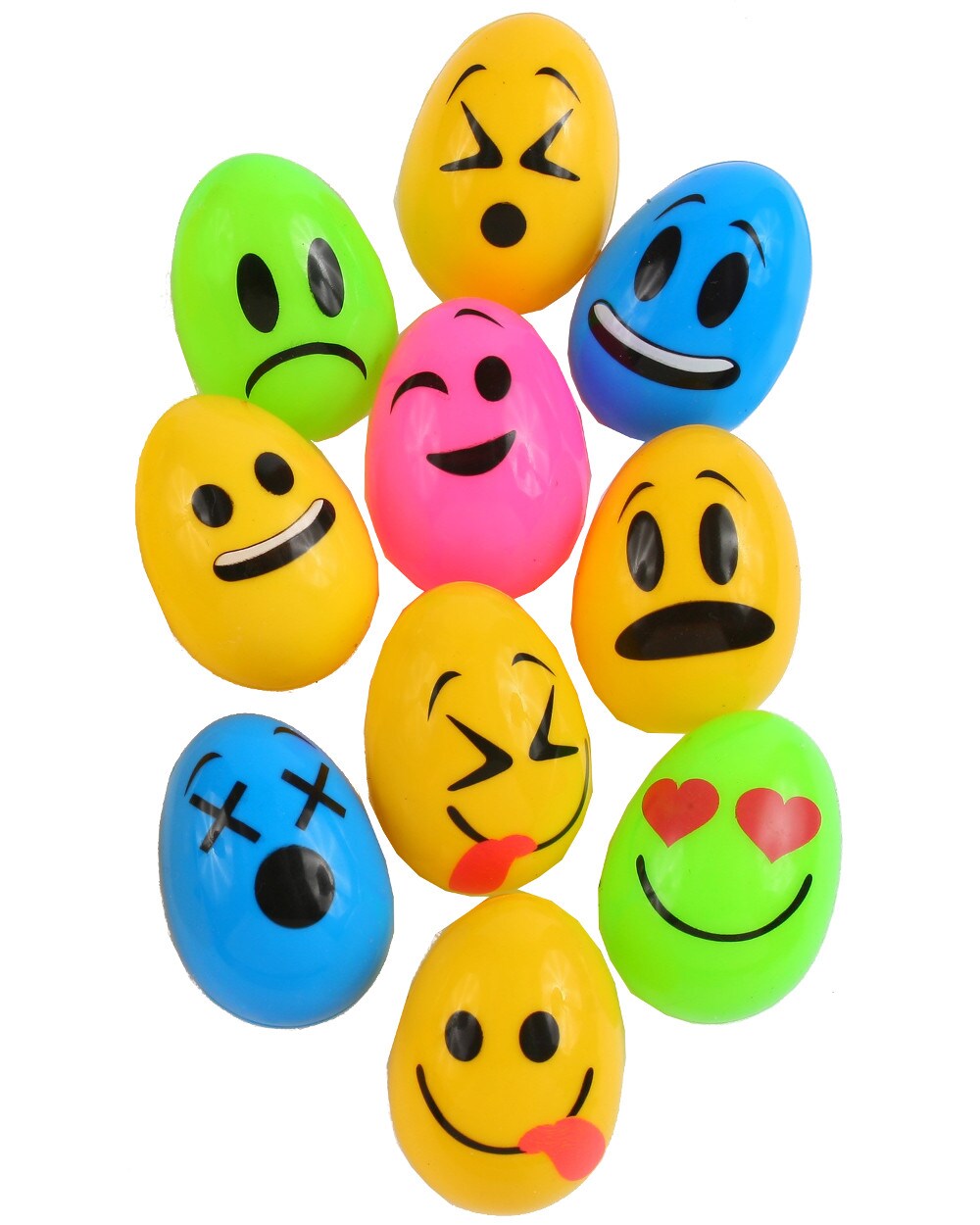 Set Of 10 Assorted Color Emoticon Face Easter Eggs Decorations