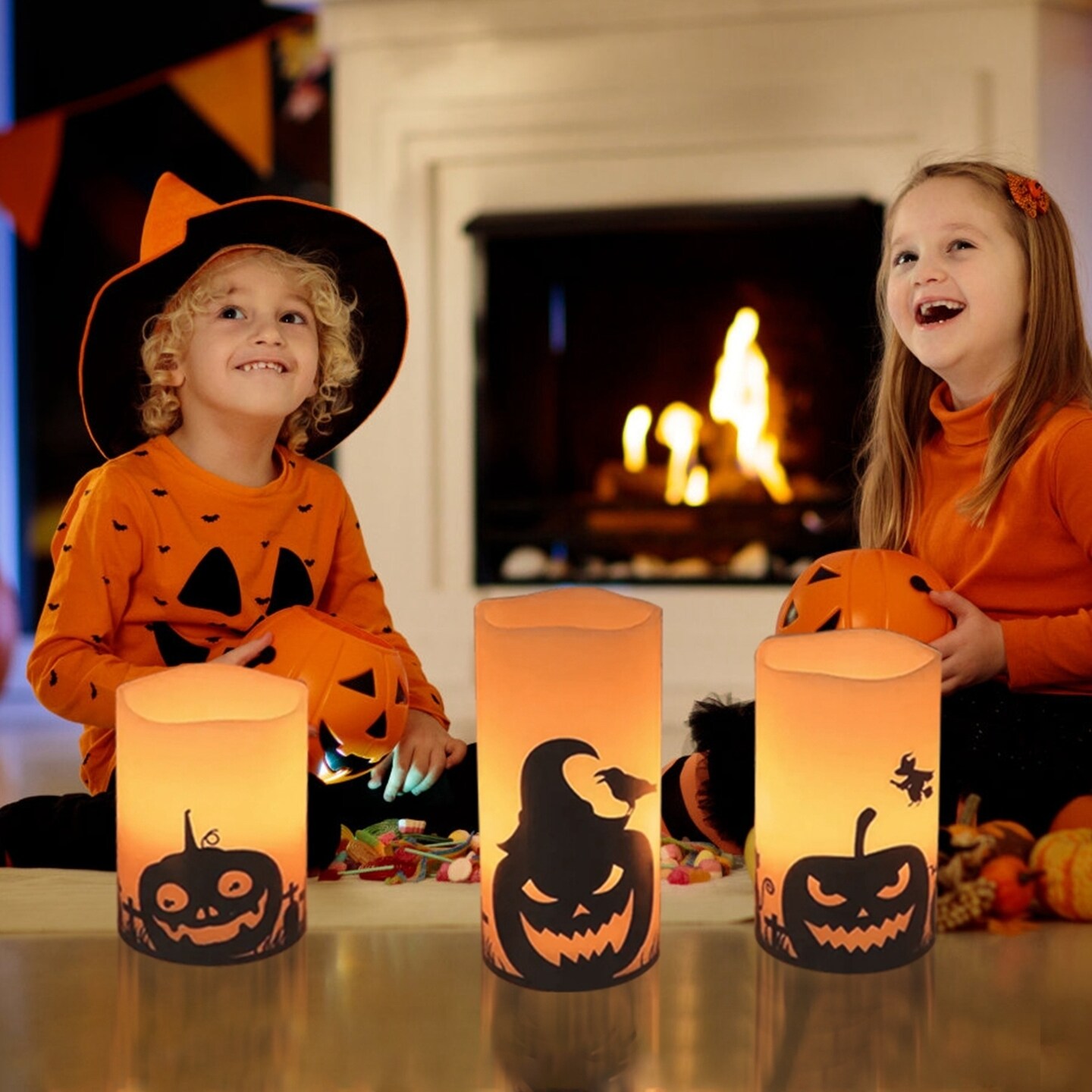 3 Pack Halloween Flameless Candle Lamps Warm Orange Light With Timer ...