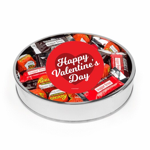 Valentine&#x27;s Day Sugar Free Candy Gift Tin Large Plastic Tin with Sticker and Hershey&#x27;s &#x26; Reese&#x27;s Mix