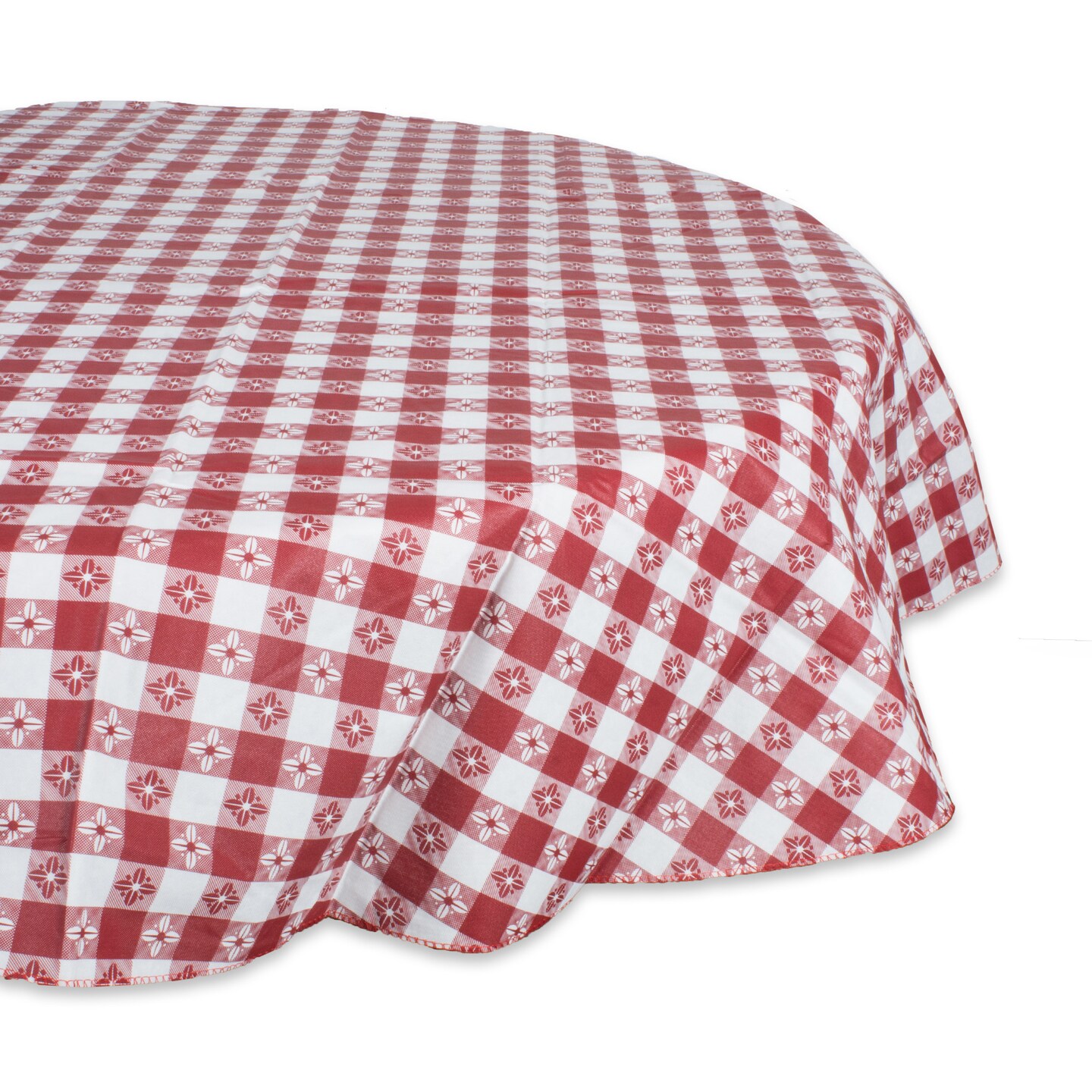 Contemporary Home Living Checkered Round Vinyl Tablecloth - 60" - Red and White