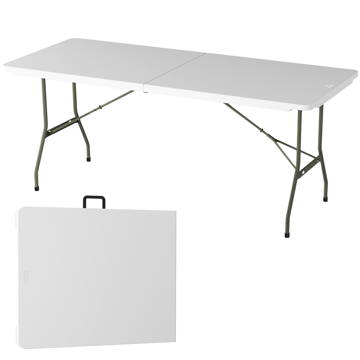 Folding Utility Table 6Ft White Plastic Table Indoor Outdoor 550Lb Capacity