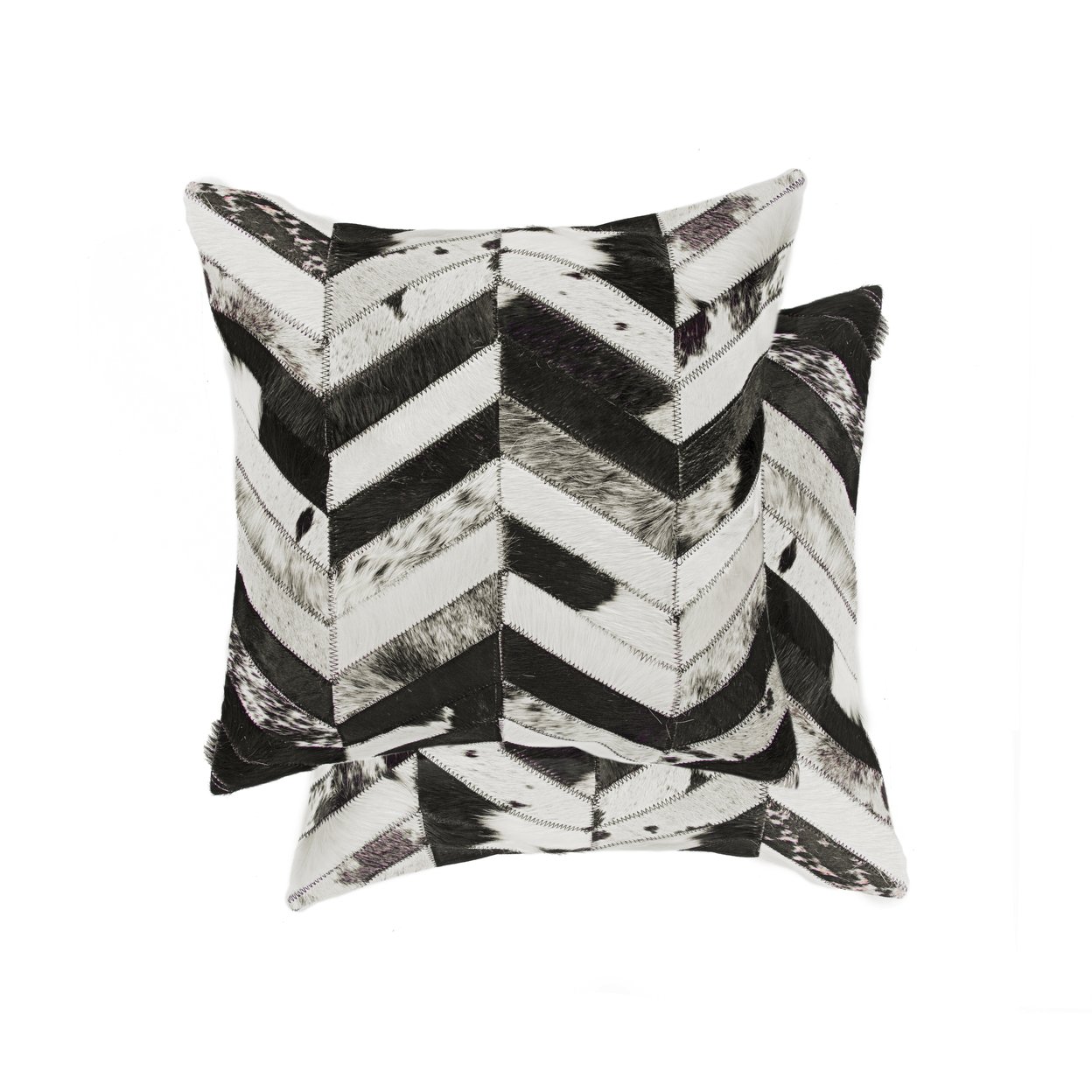Torino Chevron Cowhide Pillow Set 2-Piece Black Natural 100% Indian Leather 20X20