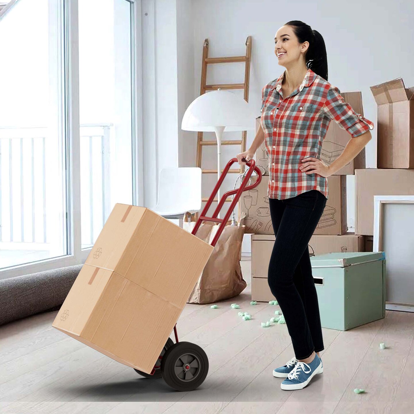 Costway Heavy Duty Hand Truck 660lbs Capacity Trolley Cart with Foldable Nose Plate Black/Red