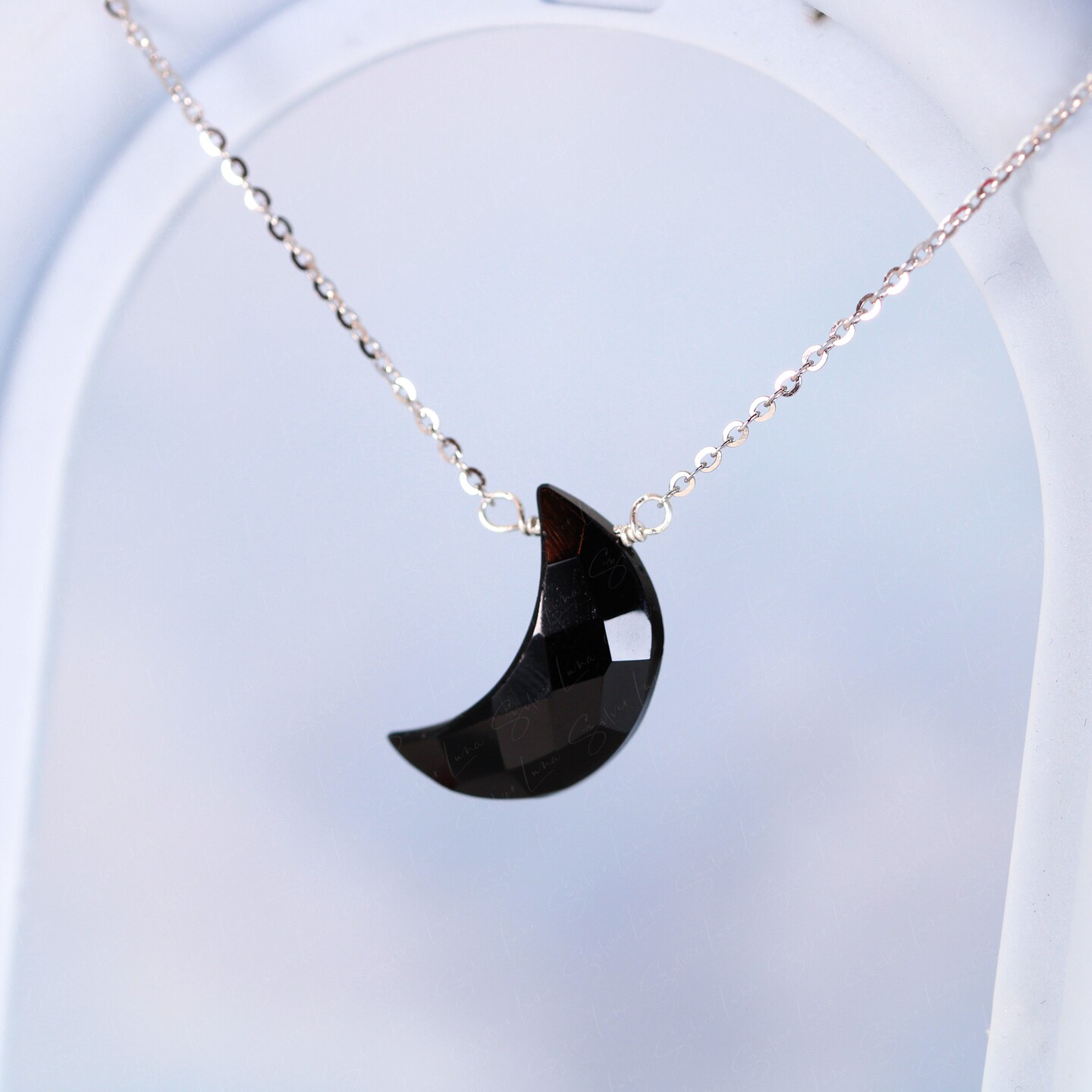Crescent moon black onyx pendant necklace with 925 sterling silver chain product 4