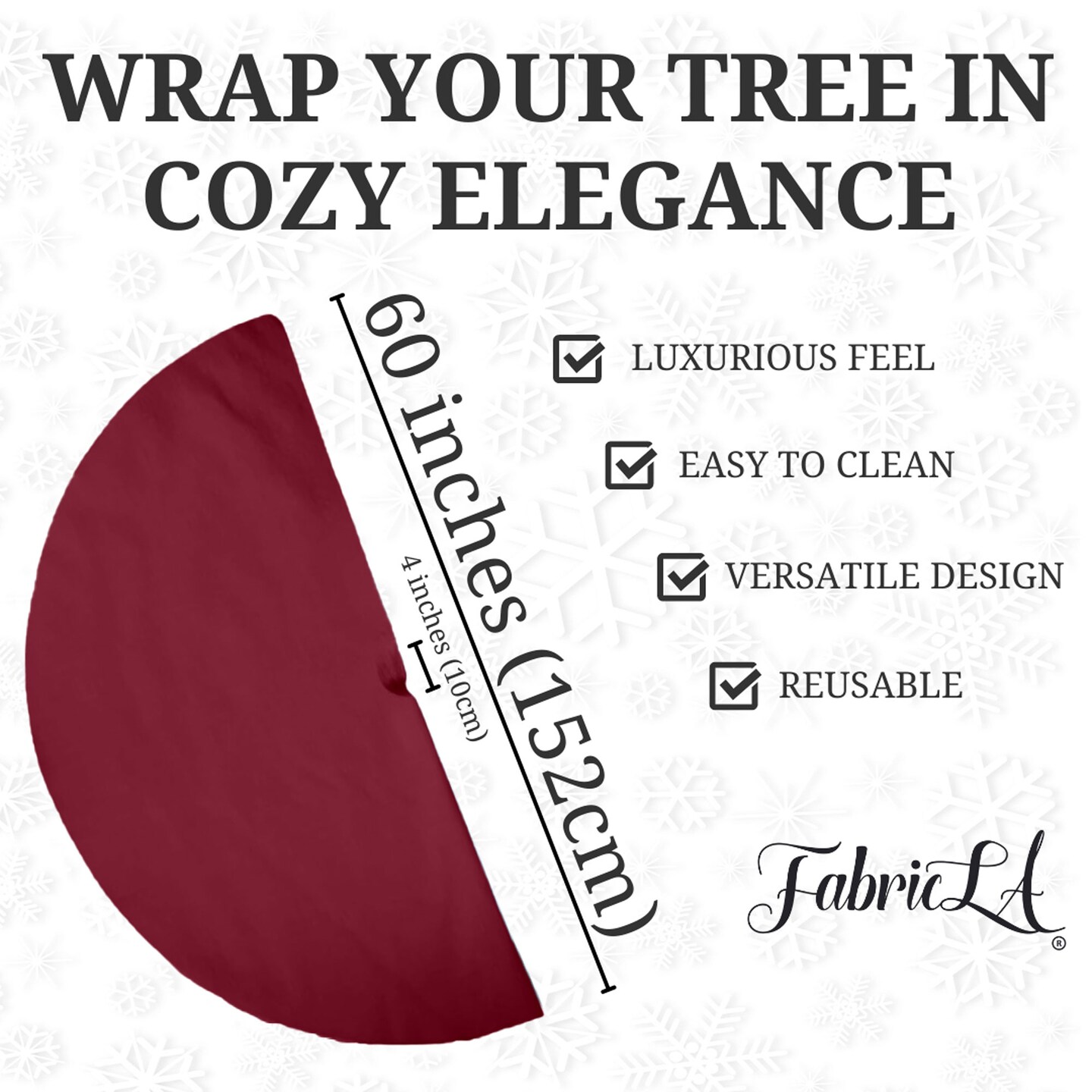 FabricLA 60&#x22; Burgundy Faux Fur Christmas Tree Skirt - Fluffy Plush Tree Skirt (152cm) for Holiday Decorations