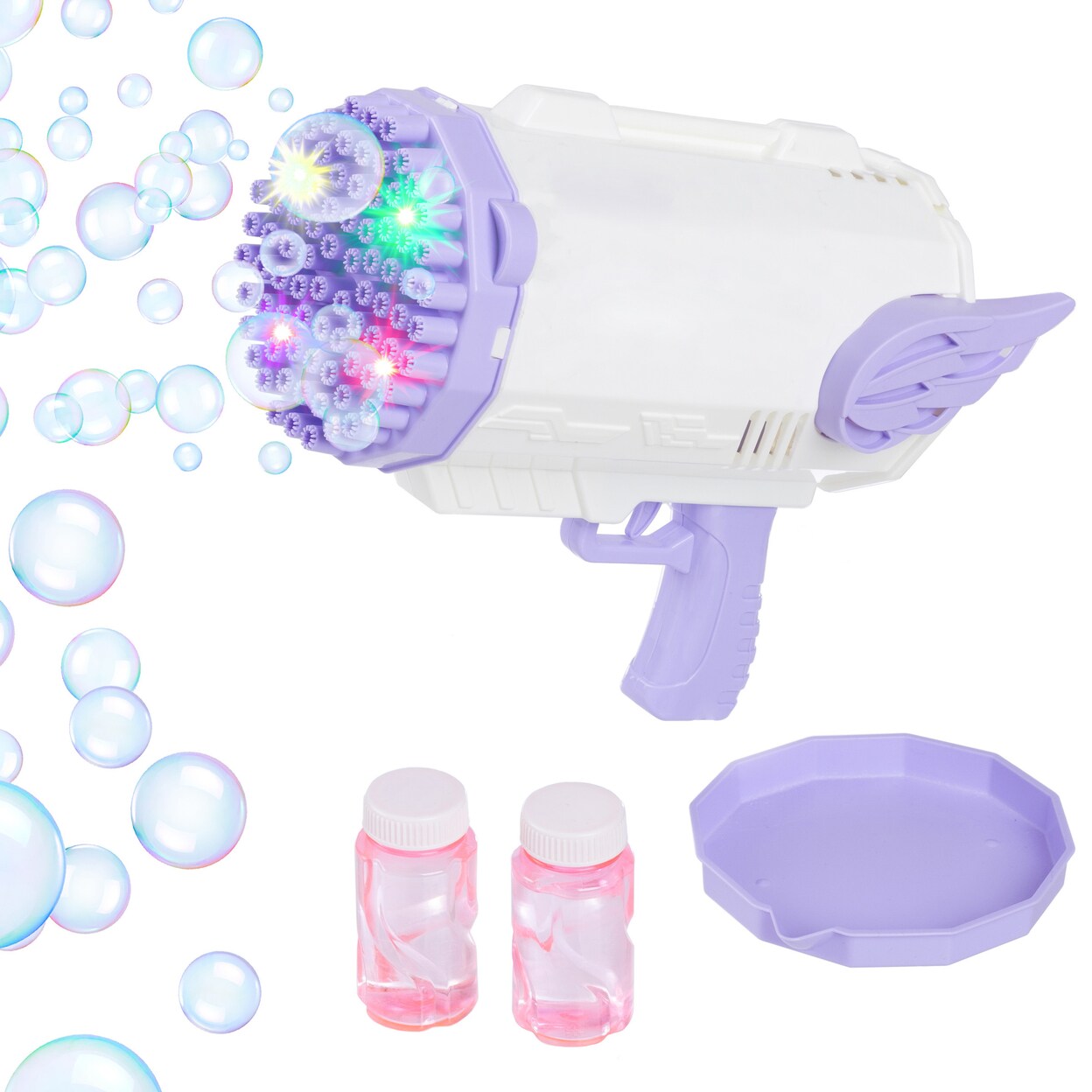 Handheld Bubble Machine 80 Holes Led Lights Rechargeable Bubble Solution