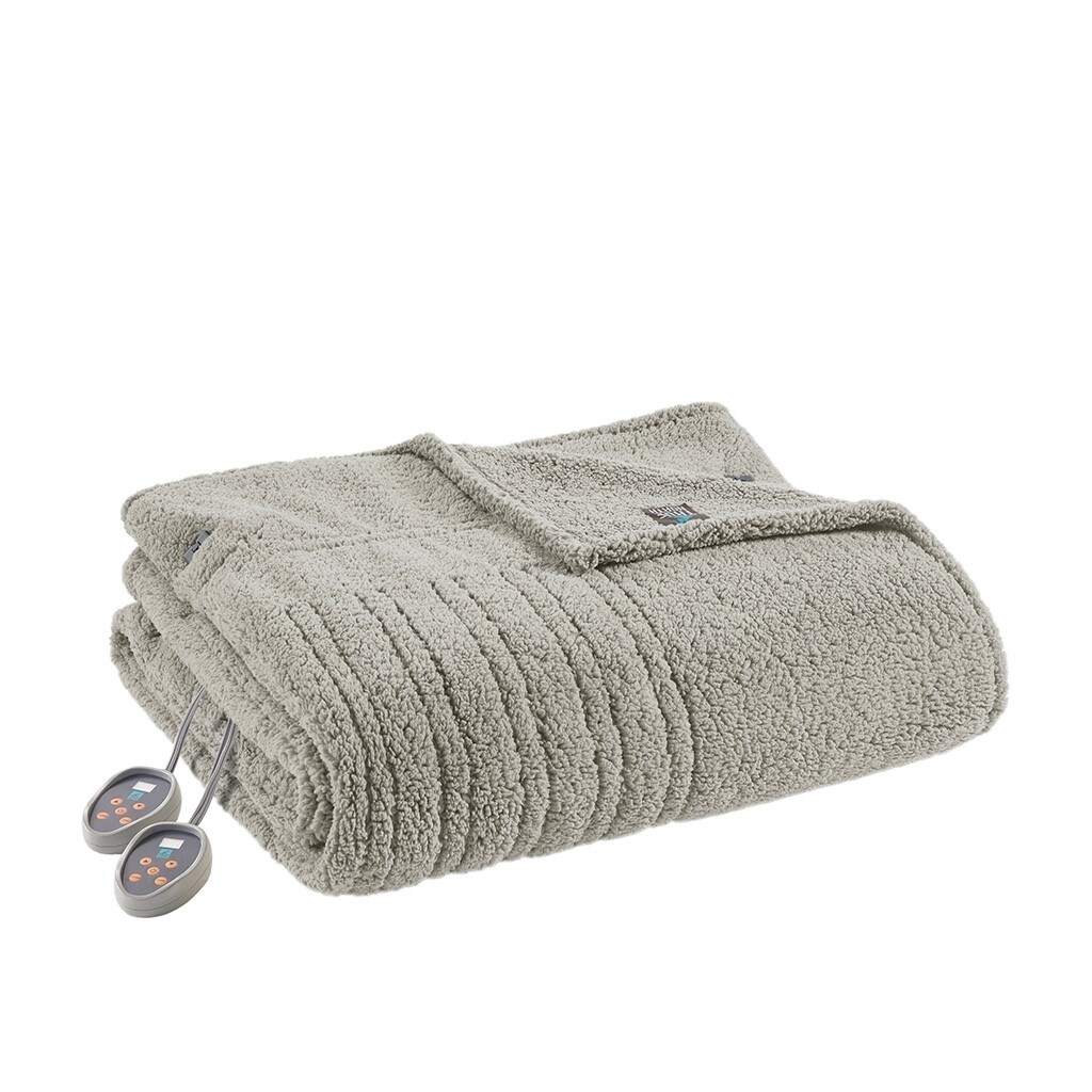 Gracie Mills Jorah Solid Sherpa Electric Heated Blanket Queen King