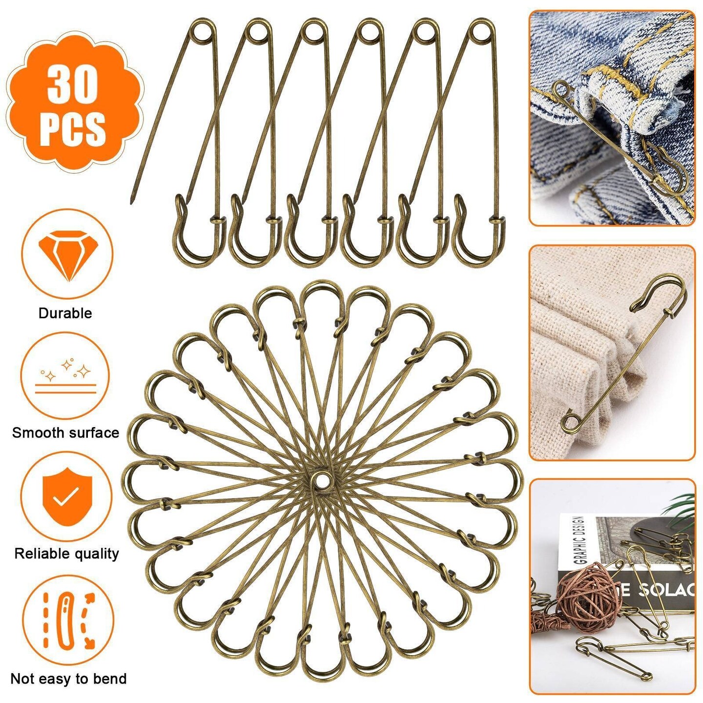 30pcs Safety Pins Extra Large 2.76&#x22; Diapers Sewing DIY Crafting Jewelry Beading
