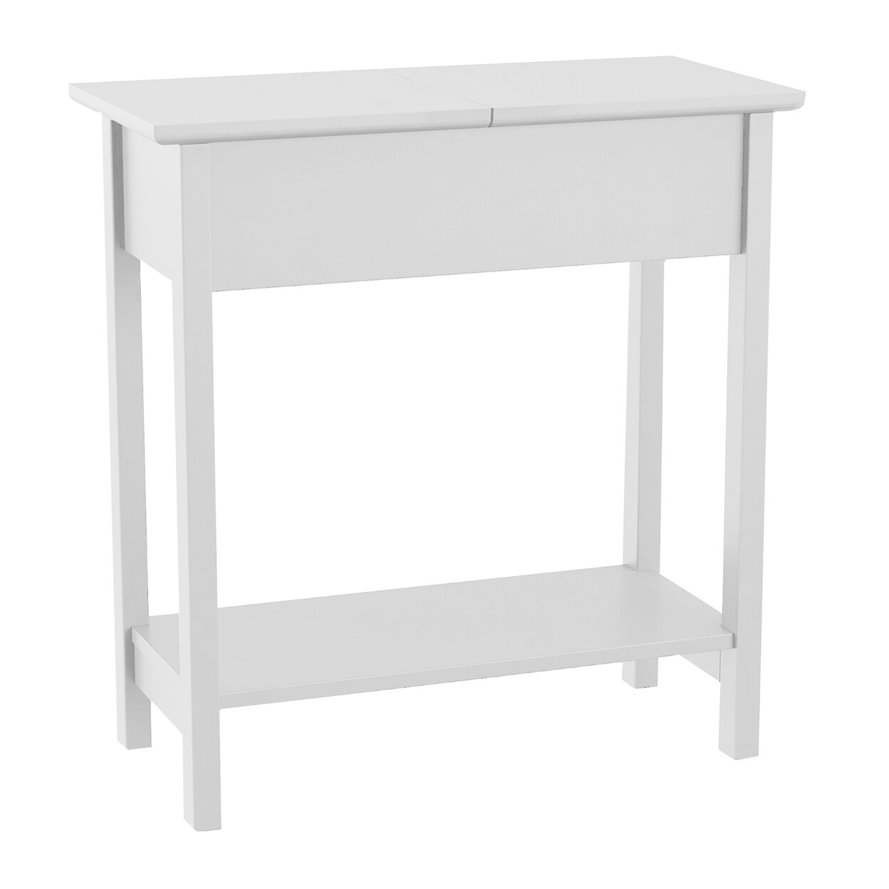 White Flip Top End Table Slim Storage Compartment Mdf Wood 22.75&#x22;L X 11&#x22;W