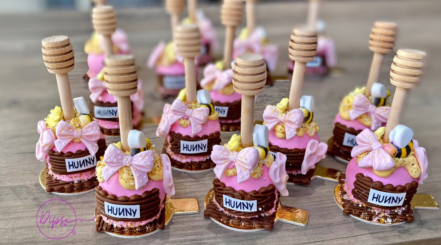 Hunny pot cake pops, Baby shower cake pops, Pooh inspired hunny pots