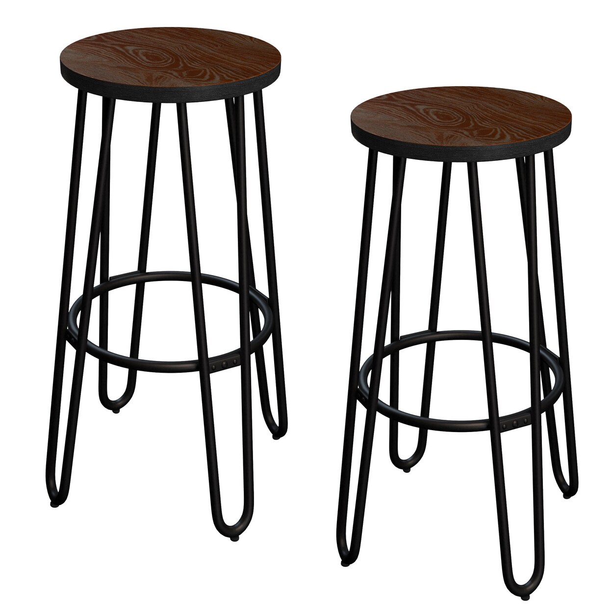 24 Inch Backless Bar Stools Set Of 2 Dark Walnut Wood Hairpin Legs Counter Height