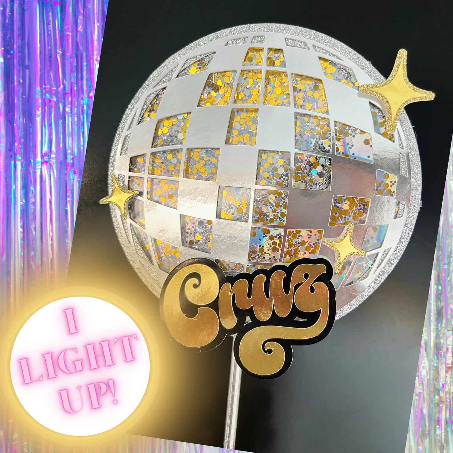 Light Up Disco Ball Shaker Cake Topper | Disco Ball Cake Topper | 70's ...