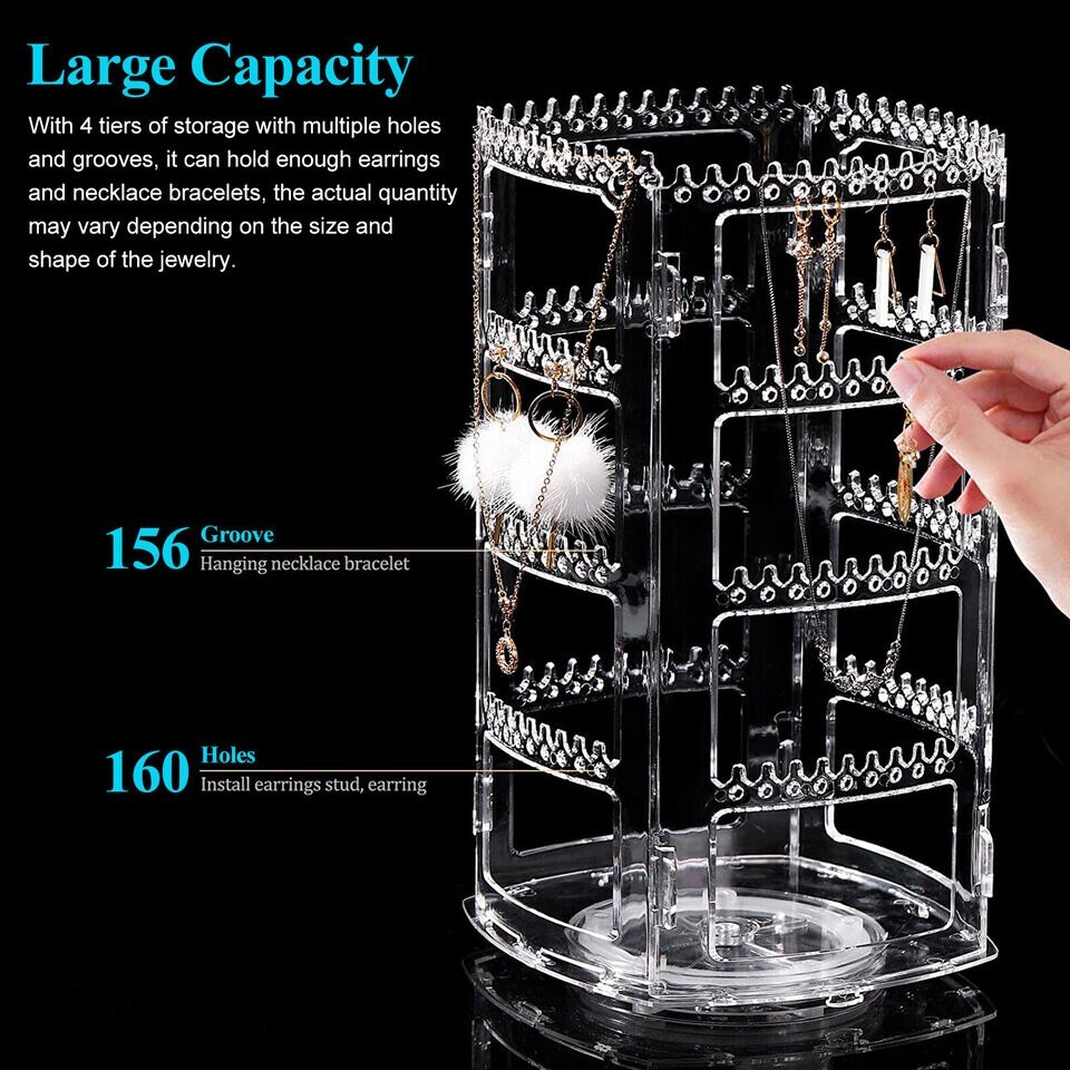 360&#xB0; Earrings Holder Display Stand Clear Organizer Plastic Jewelry Storage Rack