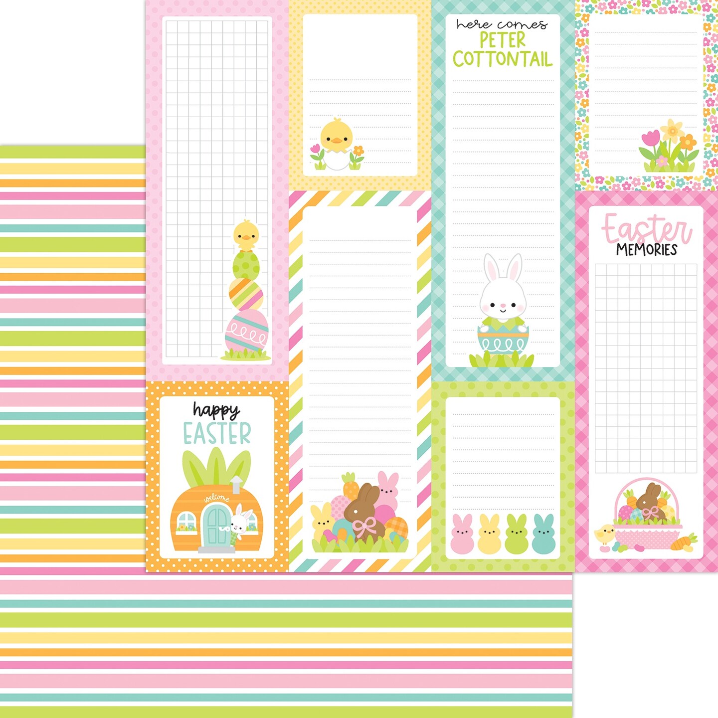 Bunny Hop Double-Sided Cardstock 12&#x22;X12&#x22;-Springtime Stripe