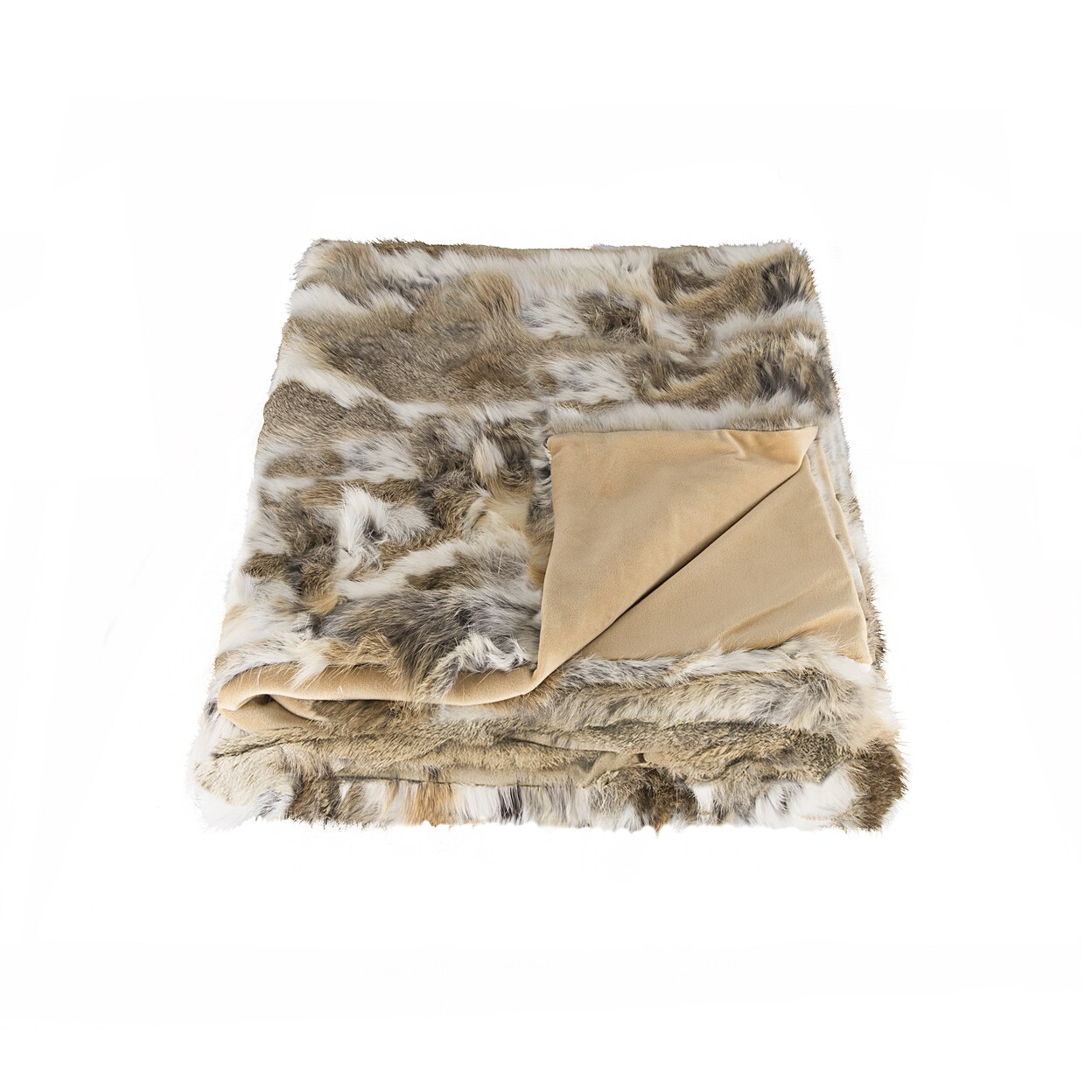 Natural Rabbit Faux Throw Blanket 50X60 Soft Micro Suede Backing Classic Decor