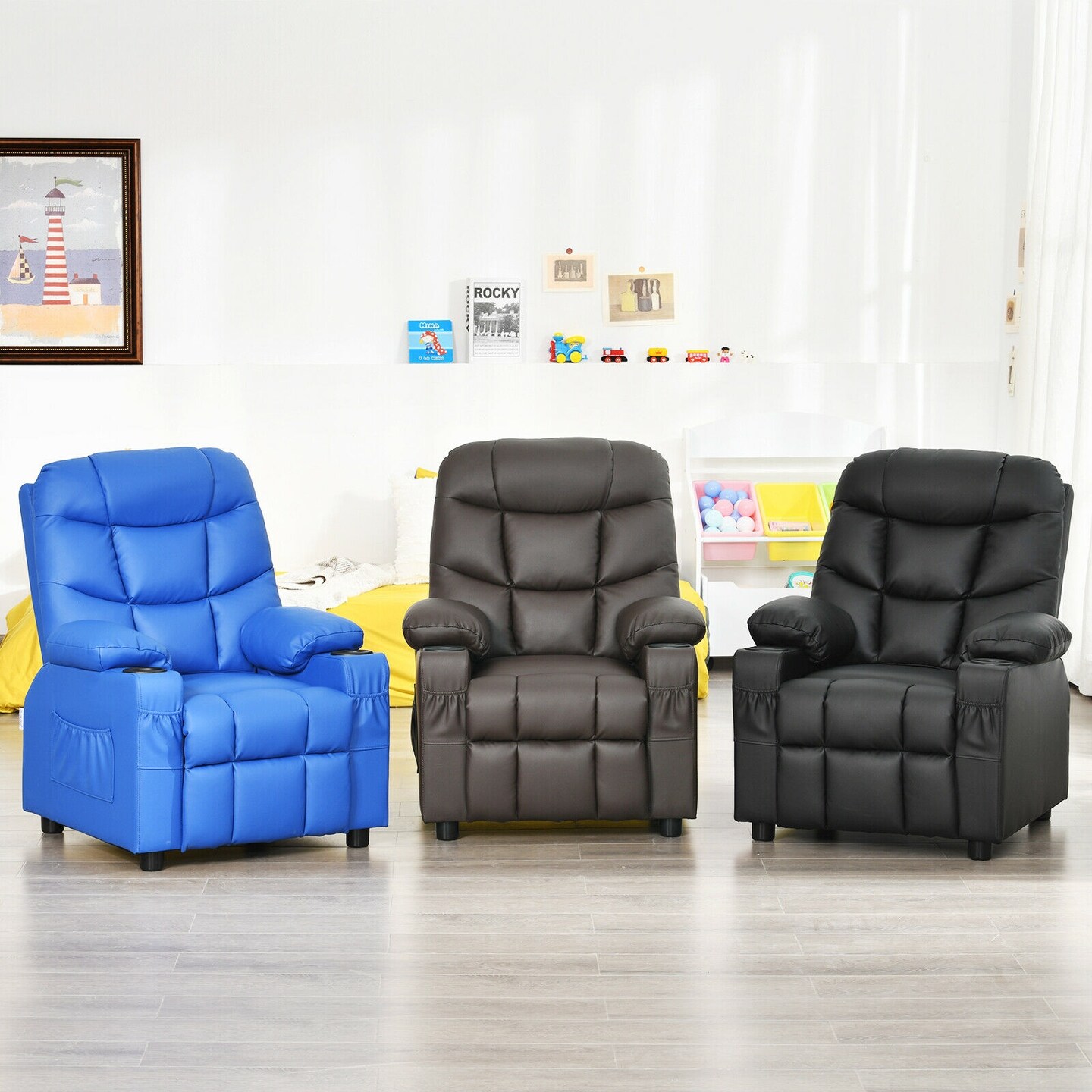 Kids Recliner Chair with Cup Holders Suitable for Children's Room, Living Room and Bedroom