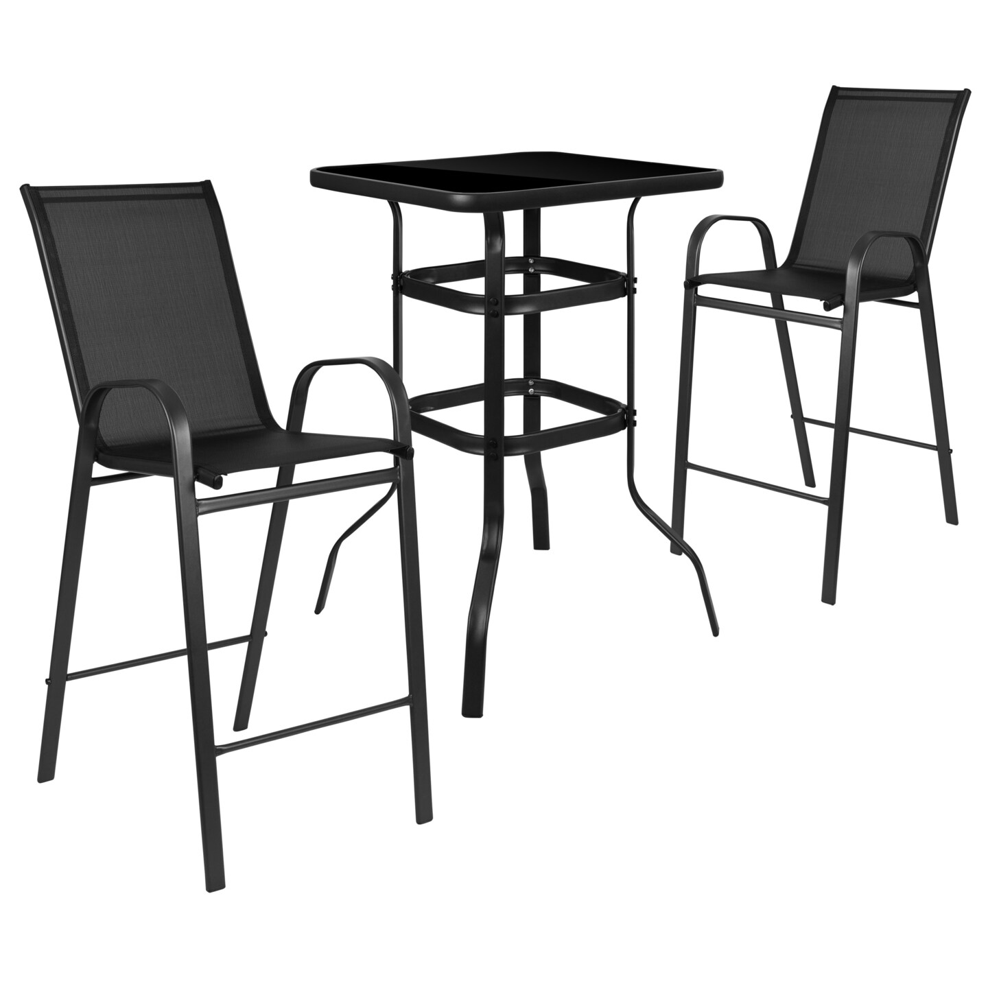 Emma and Oliver 3 Piece Outdoor Bar Height Set-Glass Patio Bar Table-All-Weather Barstools