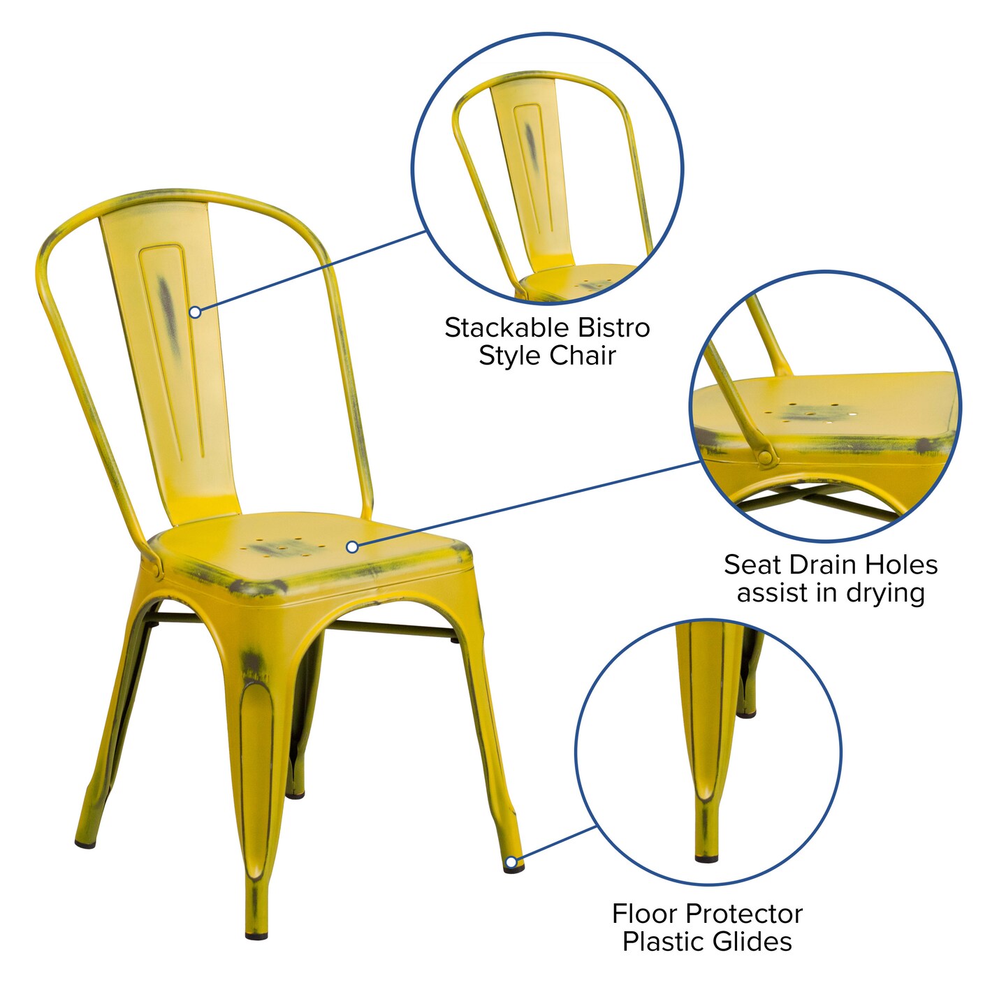 Merrick Lane Banks Indoor/Outdoor Stacking Metal Dining Chair with Single Slat Back and Distressed Powder Coated Finish