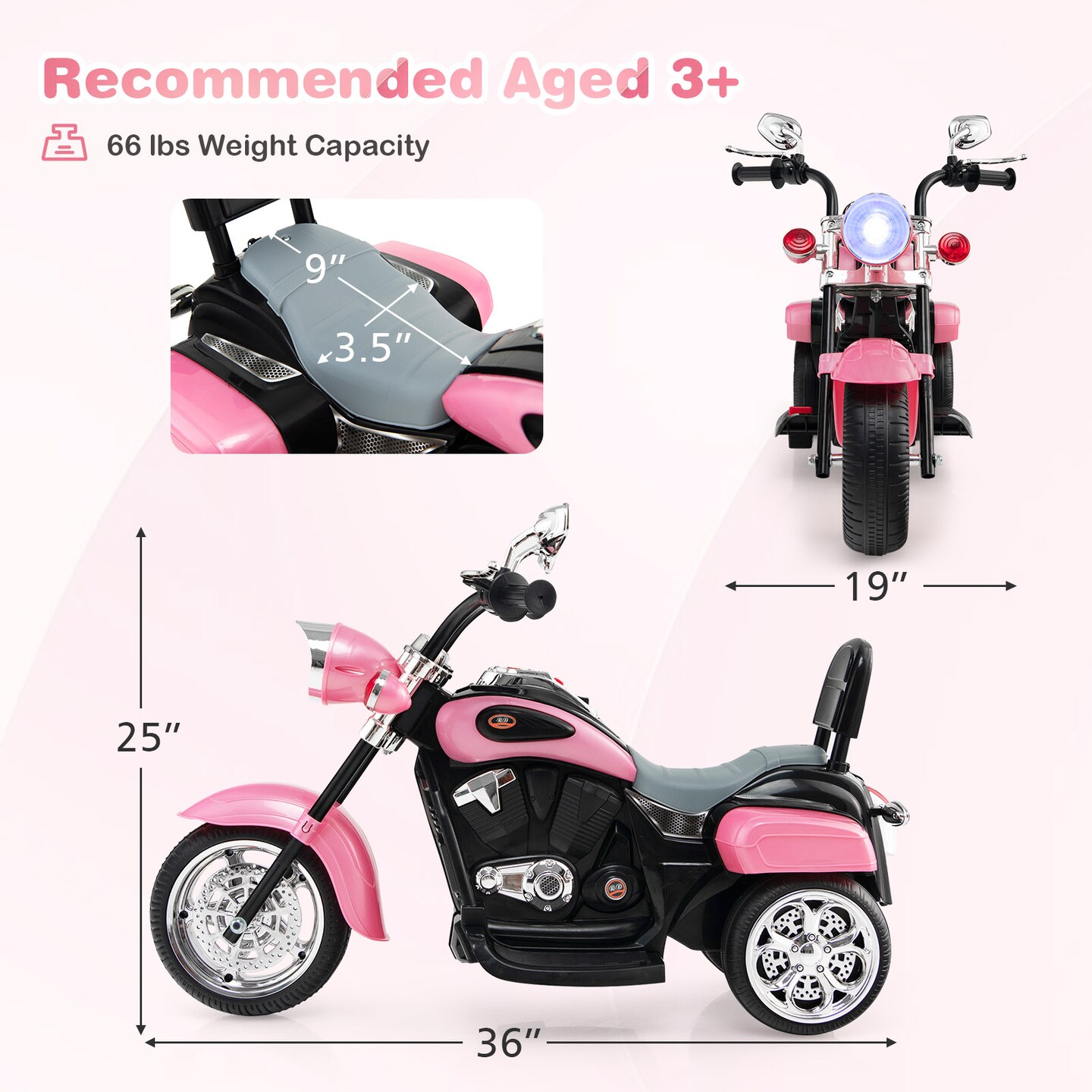 6V Chopper Style Motorcycle with Bright Headlight and Cheering Music Perfect Gift to Kids