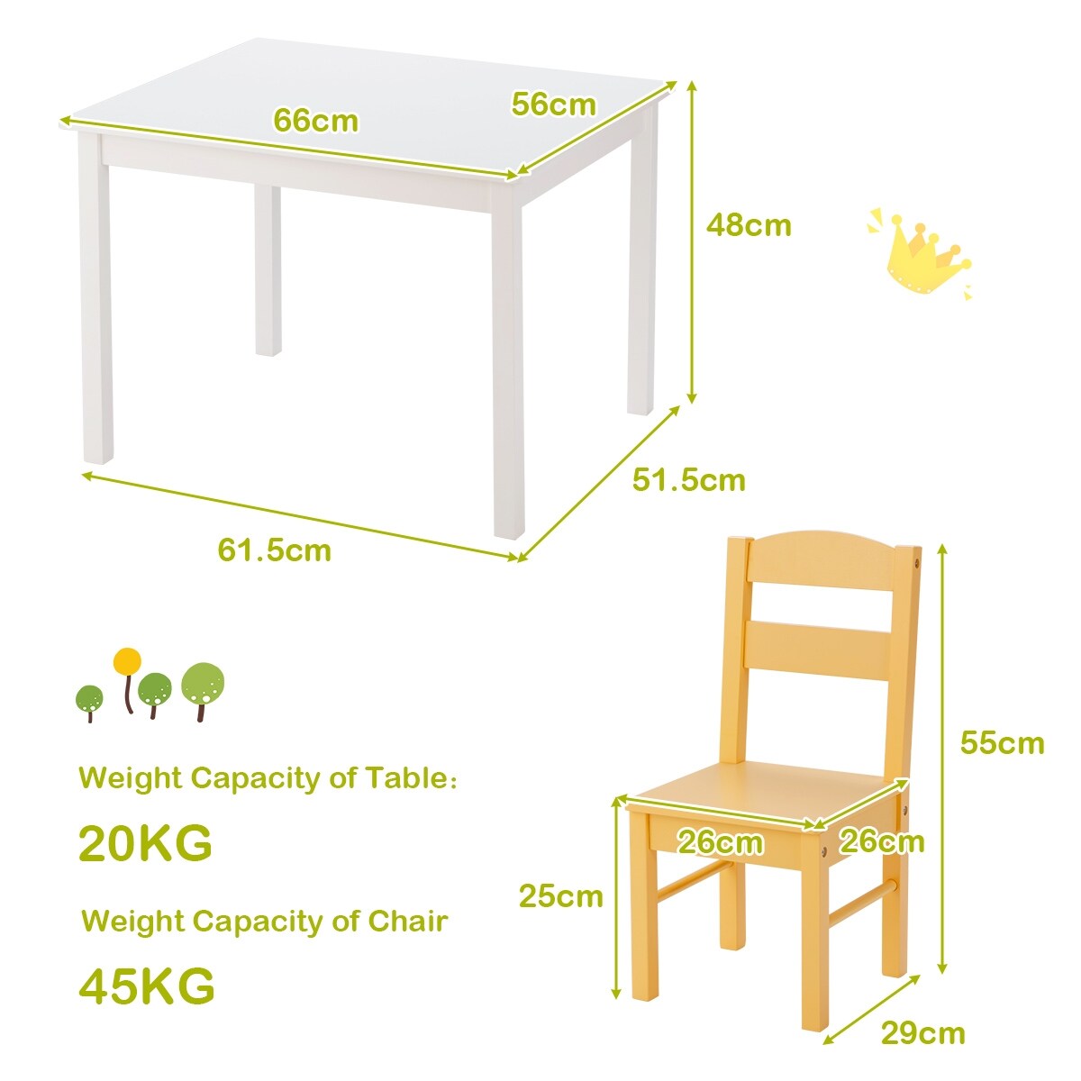 Kids 5 Pieces Table and Chair Set Wooden Children Activity Playroom Furniture Gift
