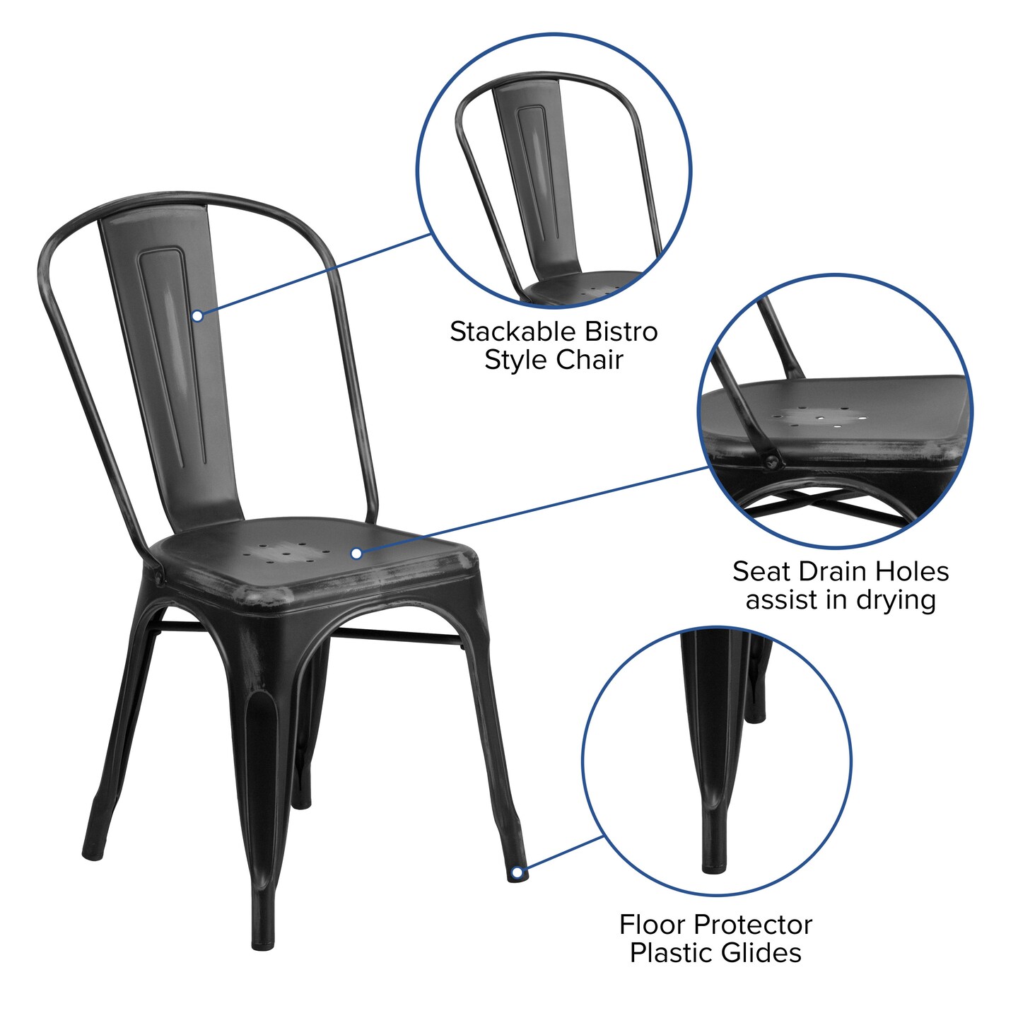 Merrick Lane Banks Indoor/Outdoor Stacking Metal Dining Chair with Single Slat Back and Distressed Powder Coated Finish