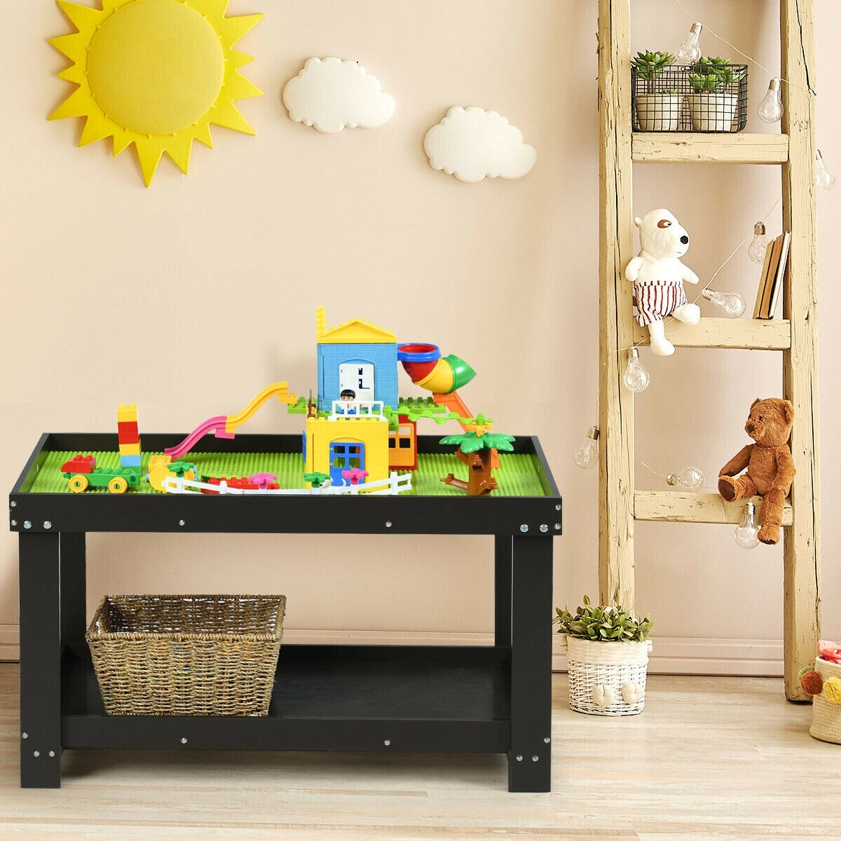 Solid Multifunctional Wood Kids Activity Play Table